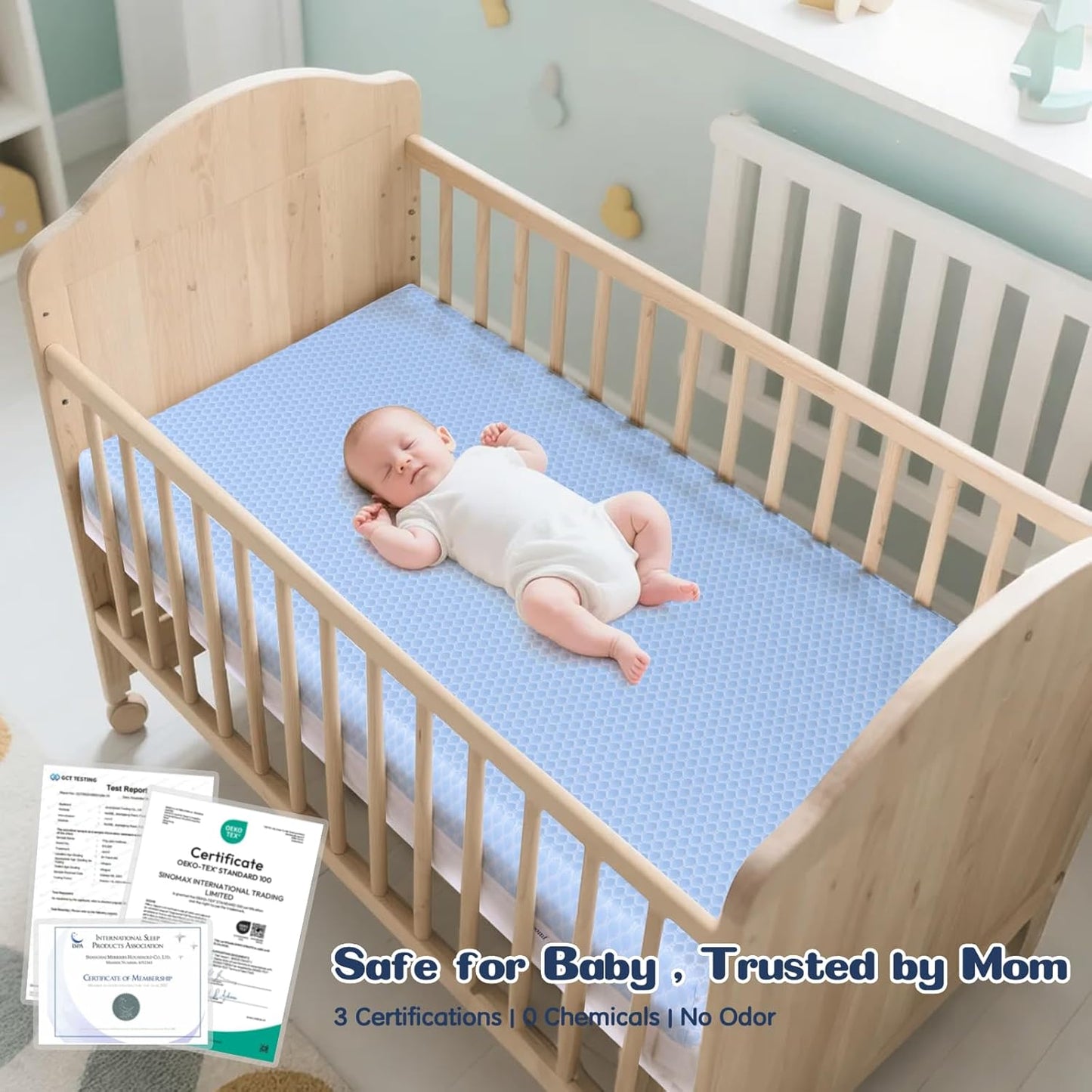 Skiennix Crib Mattress - Dual-Sided Memory Foam for Baby & Toddler | Soft, Breathable, 52" x 27.6" x 5.5", Washable Cover
