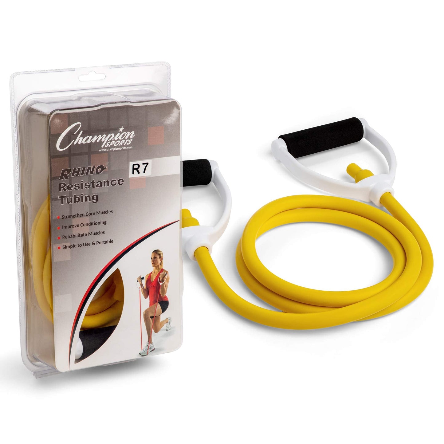 Champion Sports Resistance Tube Bands for Men and Women, Durable Stretch Fitness Band for Strength Training, Stretching, Rehabilitation- Premium Home Workout Equipment- 70 Lbs Resistance Tubing-Yellow