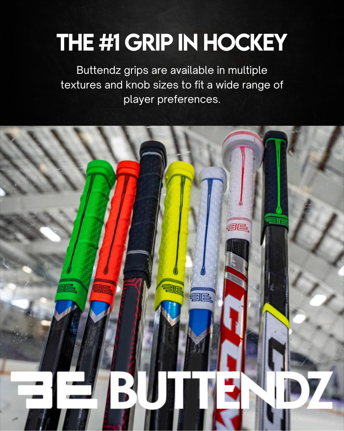 Buttendz Flux Z Hockey Stick Replacement Grip - Reusable Design, Large Knob Player Grip to Maximize Power, Accuracy and Stick Control, Fits All Stick Sizes (White/Black Drip)