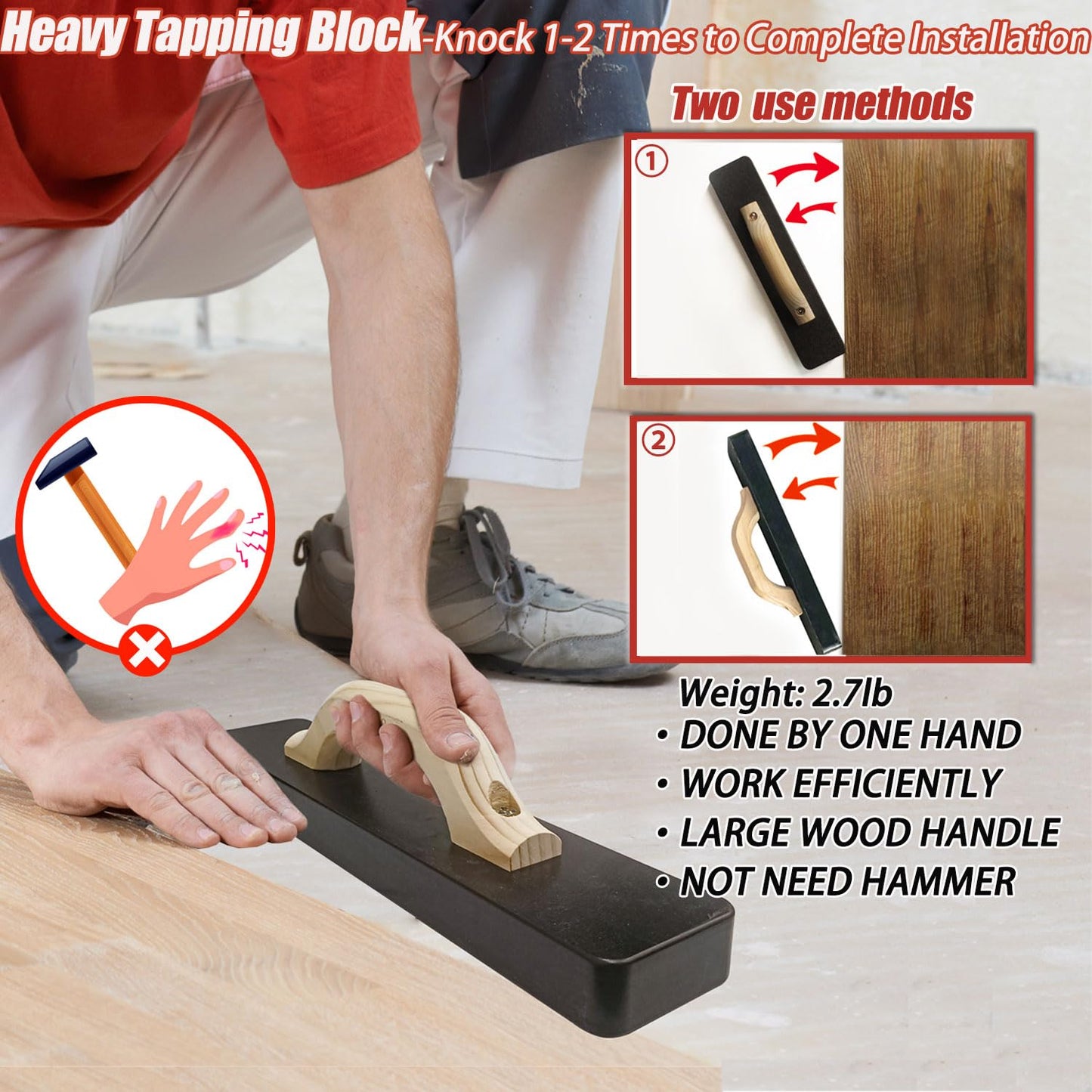 NAACOO Laminate/Vinyl Flooring Tools, Heavy Tapping Block - Knock 1-2 Times, Heavy Pull Bar, 20pc Upgrade Flooring Spacers, Rubber Mallet - Professional 6 in 1 Floor Installation Kit.