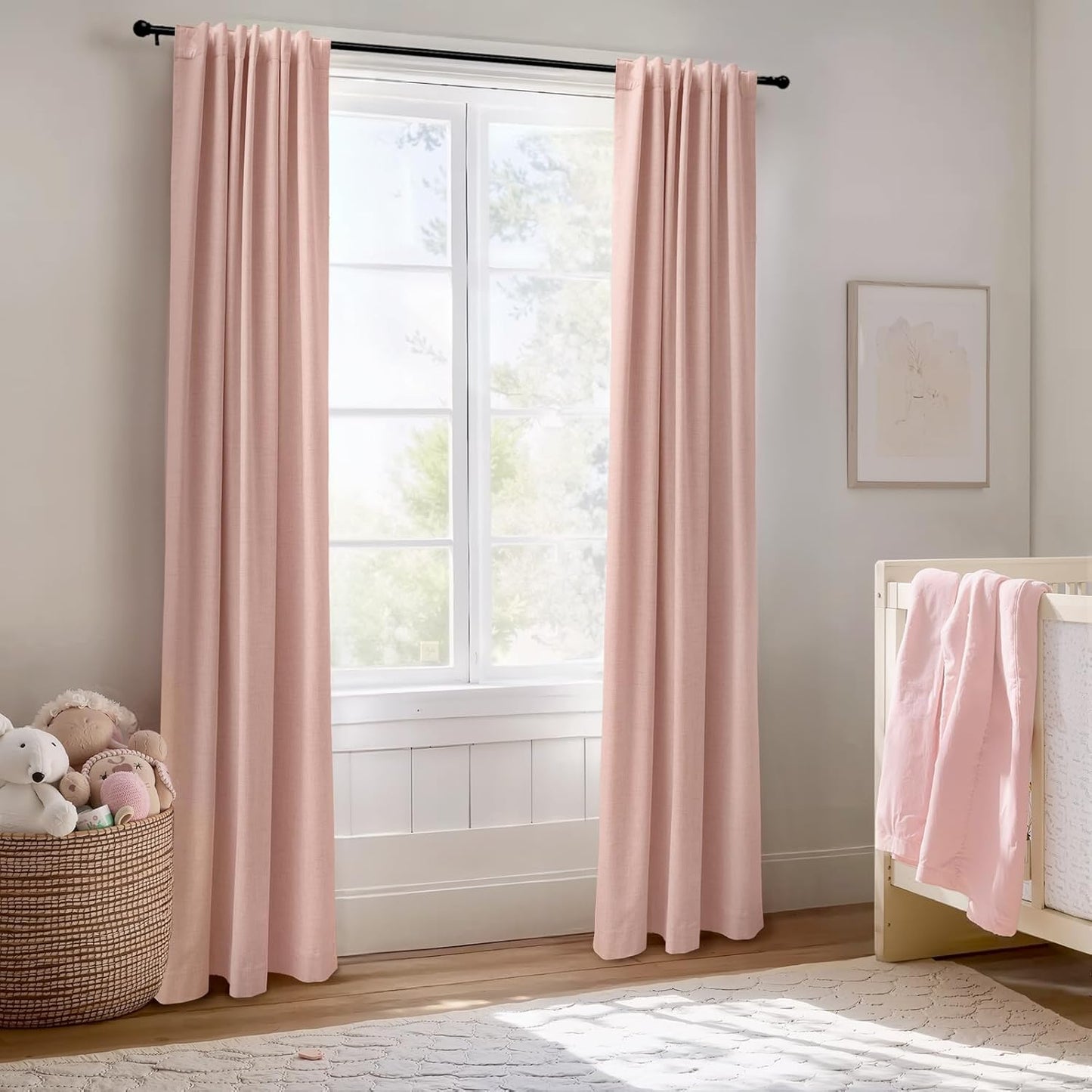 Skiennix 100% Blackout Linen Curtains - Thermal Insulated Drapes for Bedroom | 50" W x 120" L, Blush Pink - 2 Panels Set