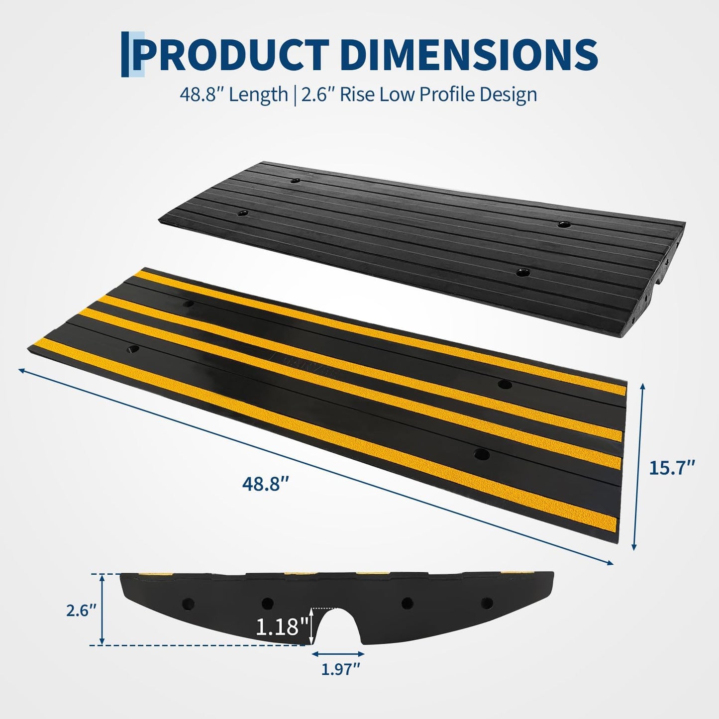 COZONY Heavy Duty Rubber Curb Ramp 48" – 2.6" Rise, 33,000 lbs Capacity, Low Profile Threshold Ramp – Drainage Channel, Mounting Holes, Reflective Strips, Grid Bottom – 2 Pack – Color: 2 Pack