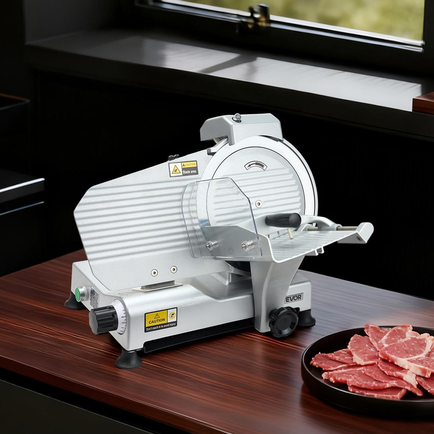 VEVOR Commercial Meat Slicer, 320W Electric Deli Slicer Machine with 10 inch SUS420 Blade, 0-0.4 inch Adjustable Thickness, for Frozen Meat, Ham, Baguett, Steak