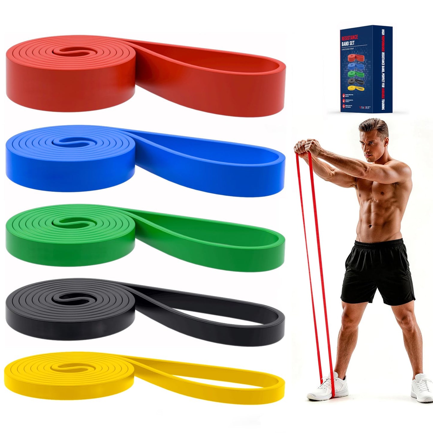 Pull Up Bands, Resistance Bands Set, Exercise Workout Bands for Men & Women, Ideal for Body Stretching, Physical Therapy and Muscle Training - Colorful