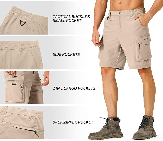 Men's Hiking Cargo Shorts Quick Dry Lightweight Travel Shorts with Multi Pockets for Fishing Camping Golf