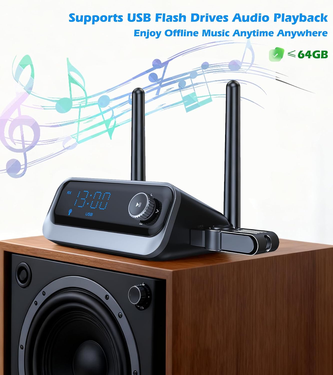 KAIY 3.5mm Bluetooth Receiver for Home Stereo, Low Latency Optical & Coaxial Bluetooth Audio Adapter with AUX, Wireless