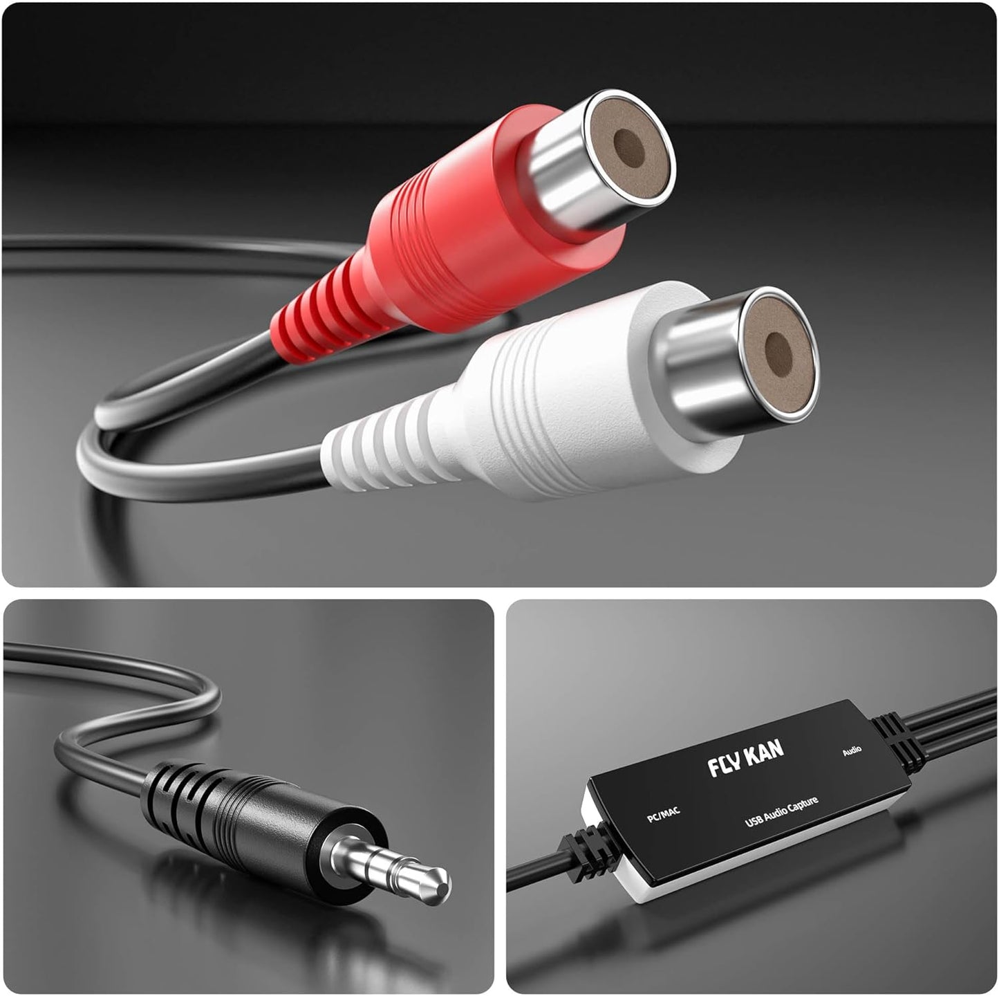 Fly Kan 2.0 RCA/3.5mm Vinyl/Cassette MP3 USB Audio Grabber with USB-C Adapter Analog to Digital Converter, Dual Inputs