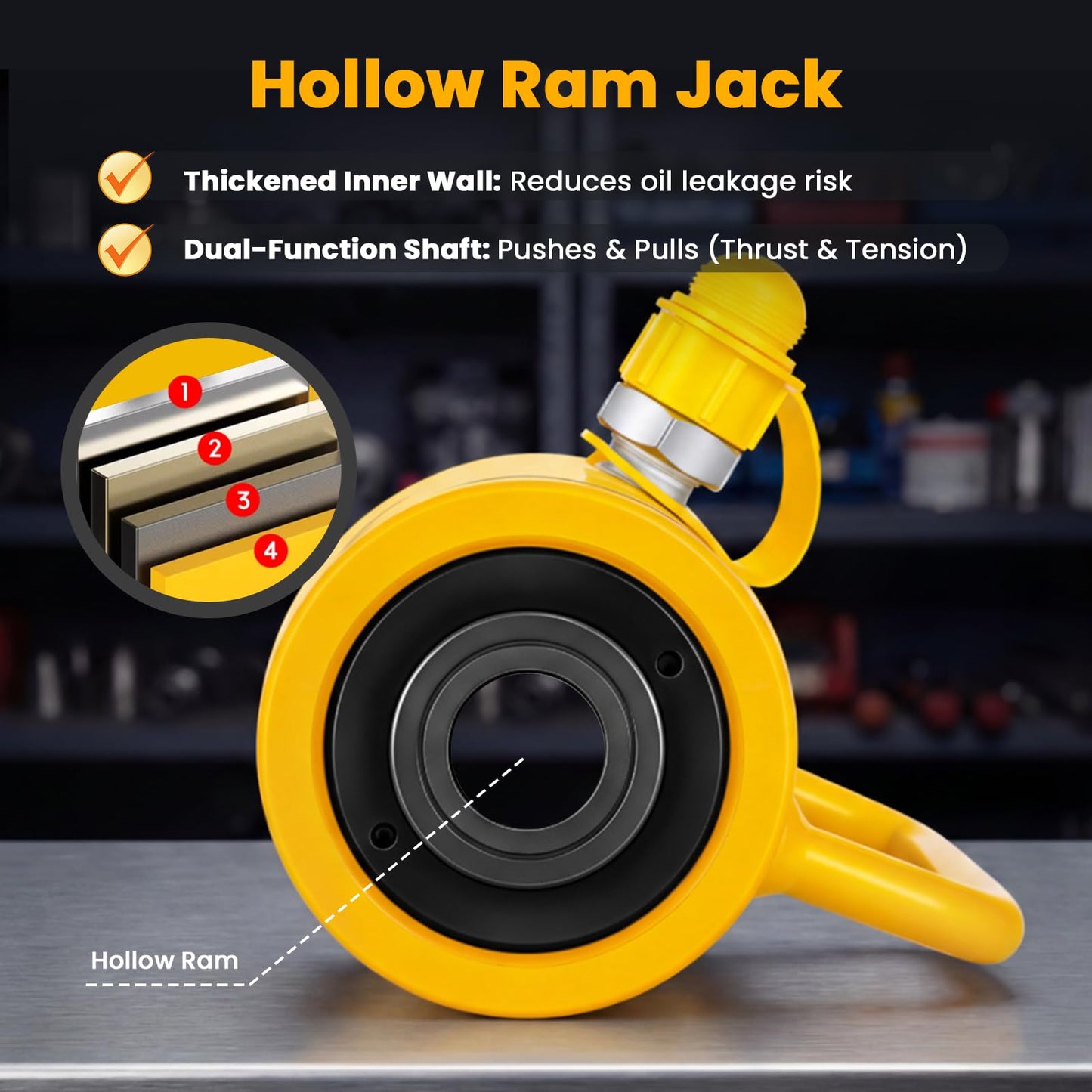 NEWTRY 20 ton Hydraulic Hollow Jack Cylinder 2’’ Stroke Porta Power Ram Industrial Lifting Jack Retract Automatically