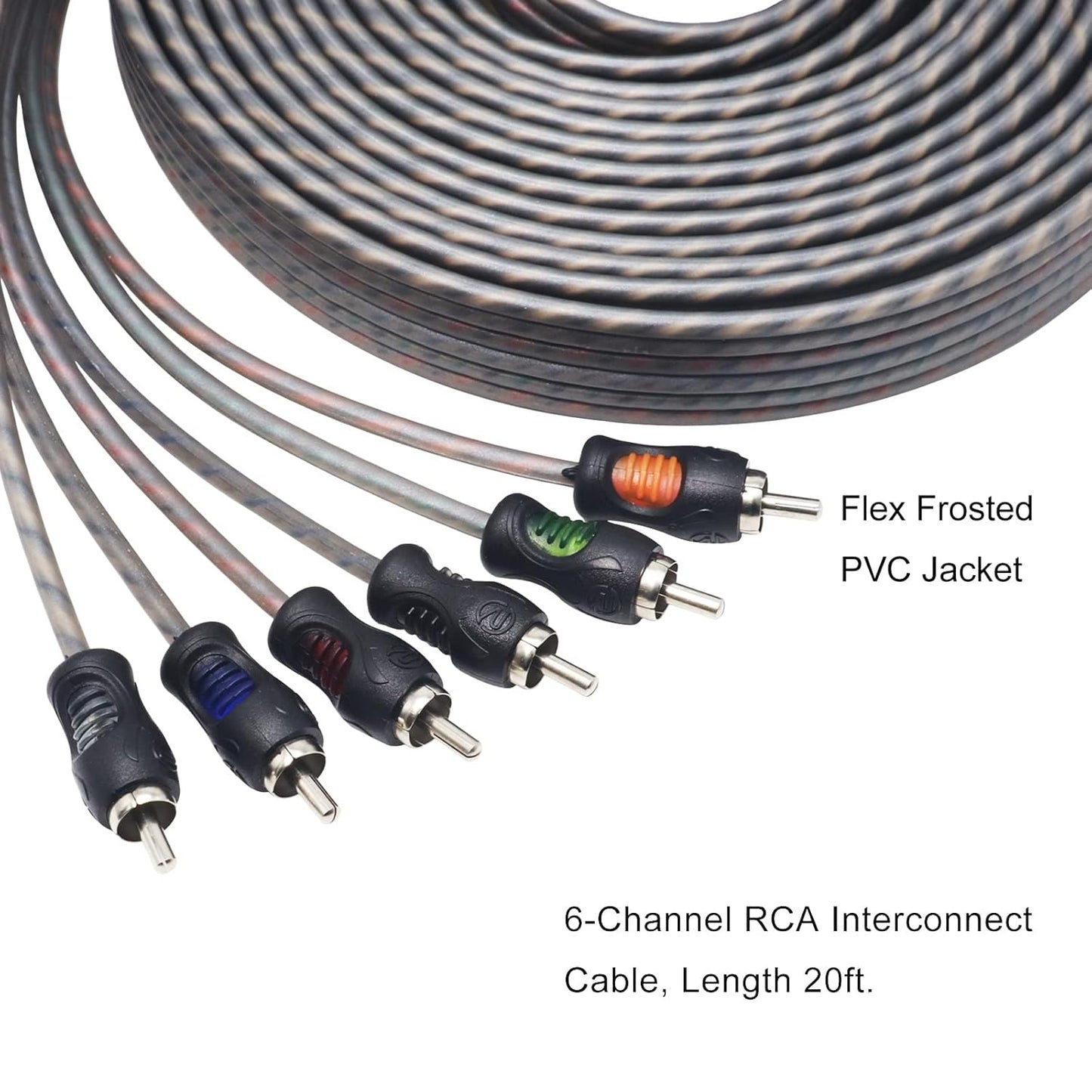 RCI620 100% 20ft 6-Channel RECOIL Oxygen Free Copper RCA Audio Cable, Twisted Pair with Noise Reduction
