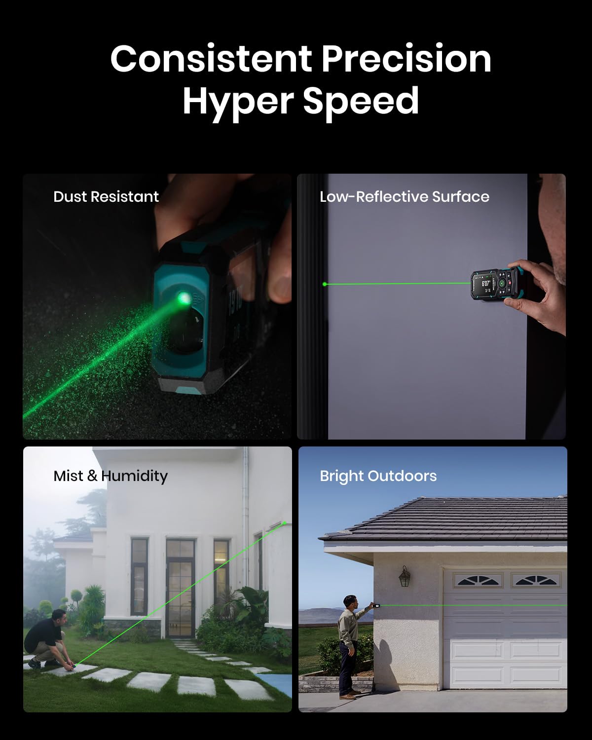 MILESEEY S50 Green Laser Measure Bundle with 10.8–32 inch Adjustable Height Tripod