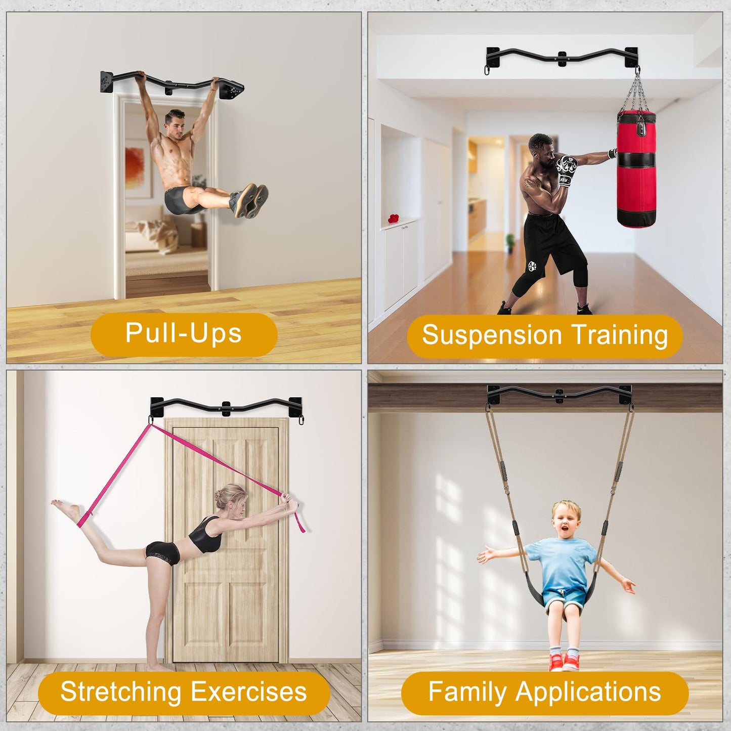 Kipika Heavy Duty Wall Mounted Pull Up Bar, Doorway Pull-Up Bar for Home Gym, Upper Body Strength Training (32" M Type)