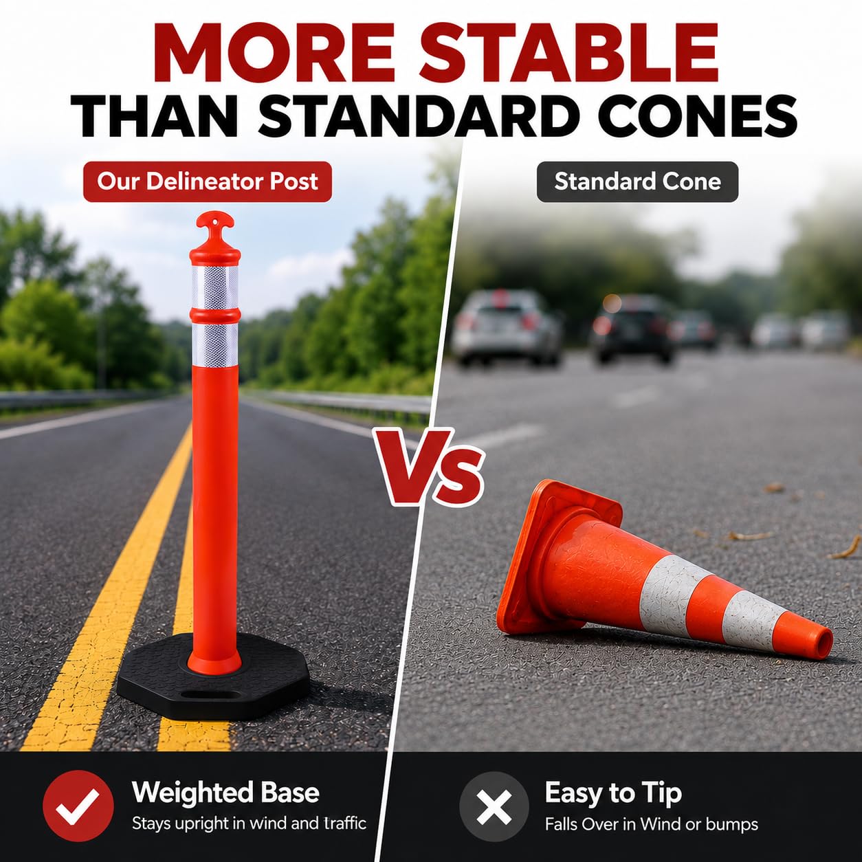 6PACK BESEA Traffic Delineators Cone 42”High Orange Traffic Safety Delineator Cones with Heavy Duty Rubber Base for Construction Site, Road Parking, People Control in Public(6PACK)