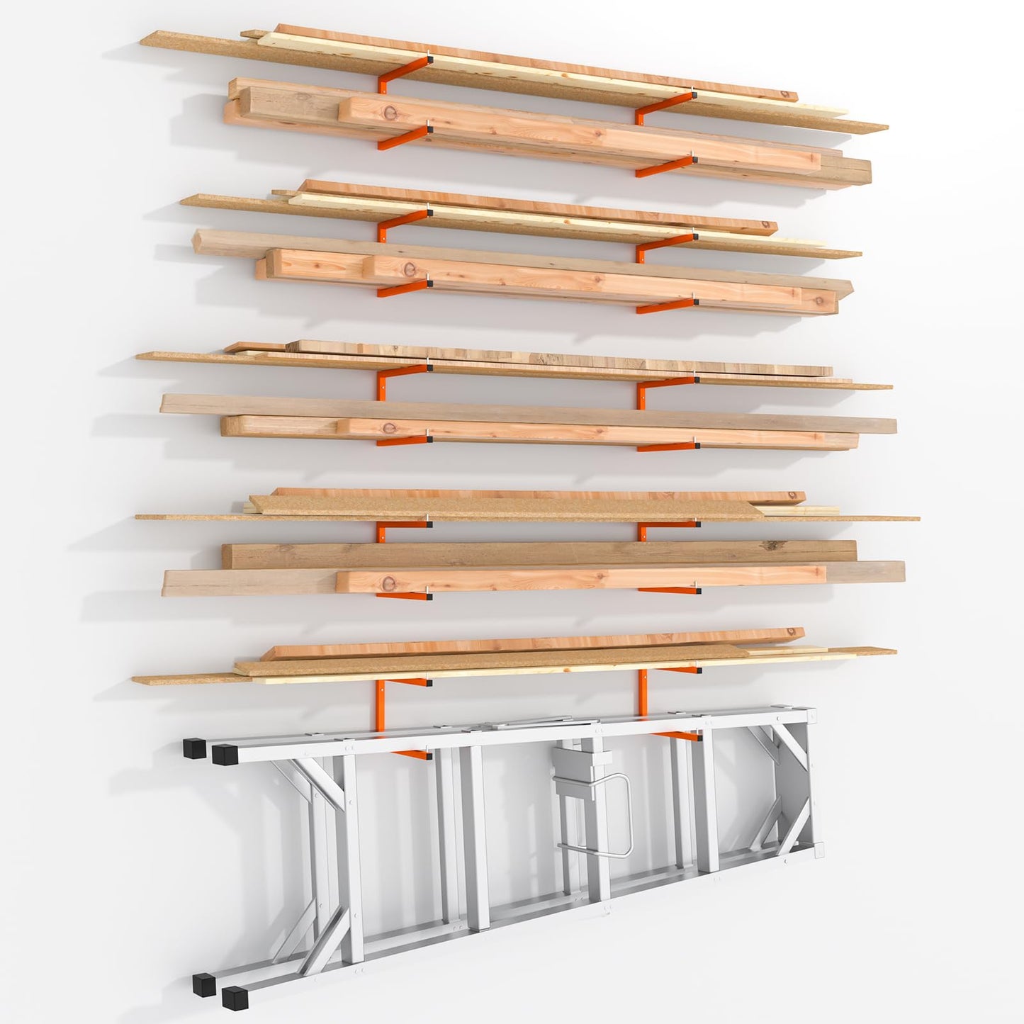 Asxevn 10 Pack Lumber Storage Rack | Wall-Mounted Wood Storage | 10-Tier Heavy-Duty Lumber Rack | 2200 lb Capacity Garage Metal Wood Organizer | Indoor/Outdoor Use (10 Pack-10 Level)