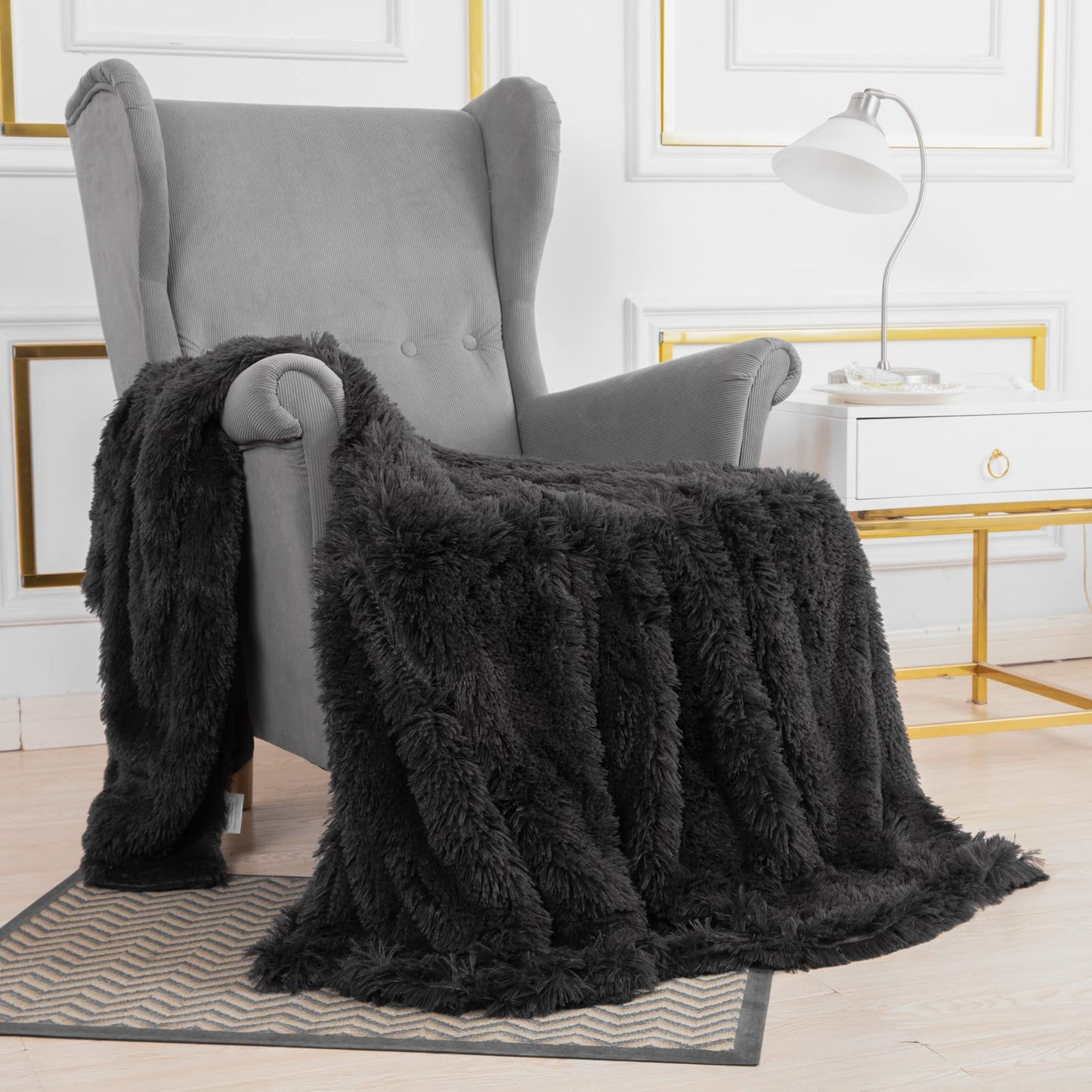 YUSOKI Long Faux Fur Throw Blanket for Sofa Couch,2 Layers,2.1lb,All Ages,Home Decoration, (Morel,50" x 60")