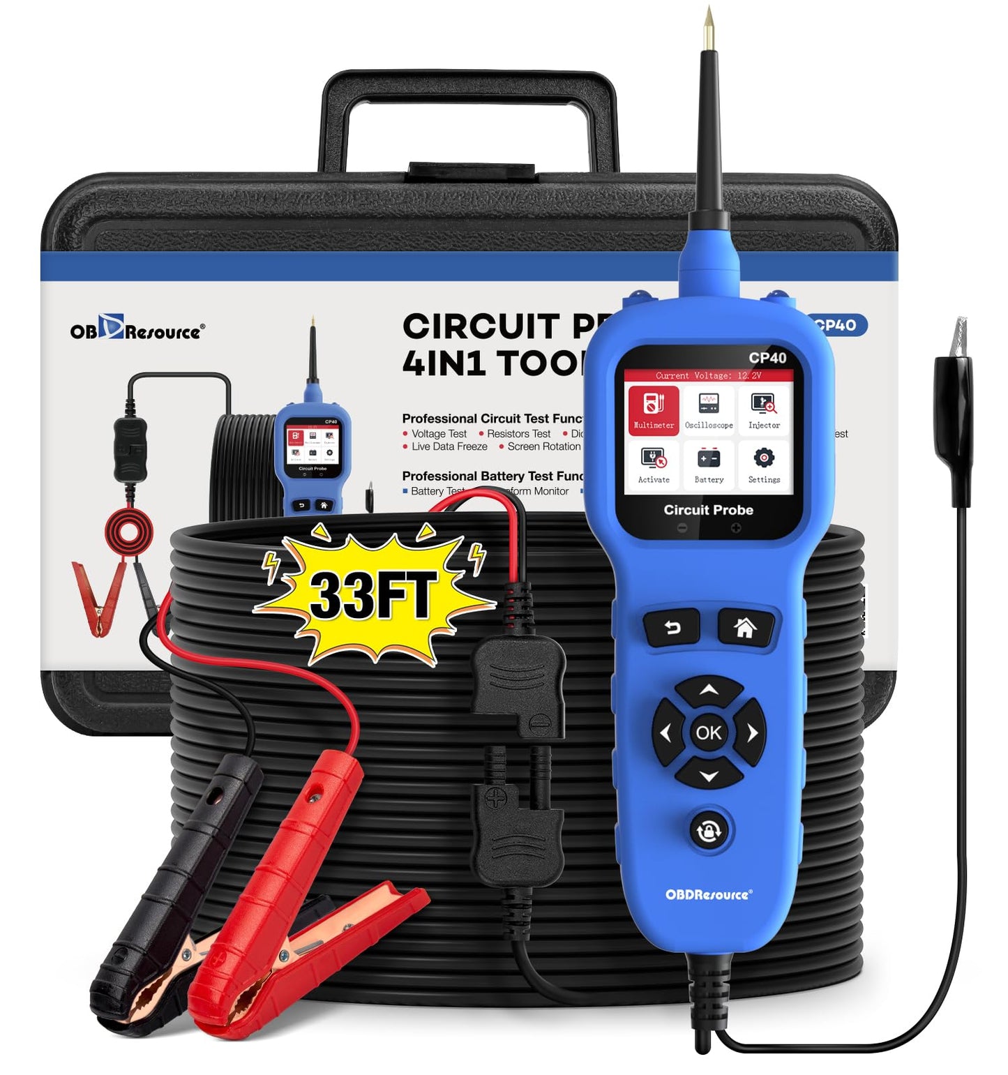 Automotive Circuit Probe Tester Kit All-in-One, 12 24V DC Car Circuit Tester Digital Multimeter Oscilloscope Fuel Injector Battery Tester, Auto Short Circuit Finder Resistance Relay Diode Fuse Tester