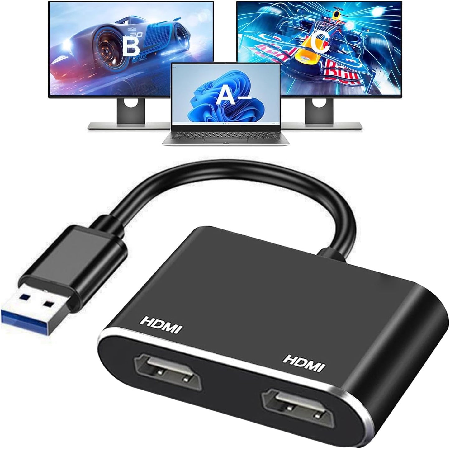 AKWOR 2 3.0 1920 1080P@60HZ USB to HDMI Adapter for Monitors, USB to Dual HDMI Adapter * Full HD Audio Video Graphics