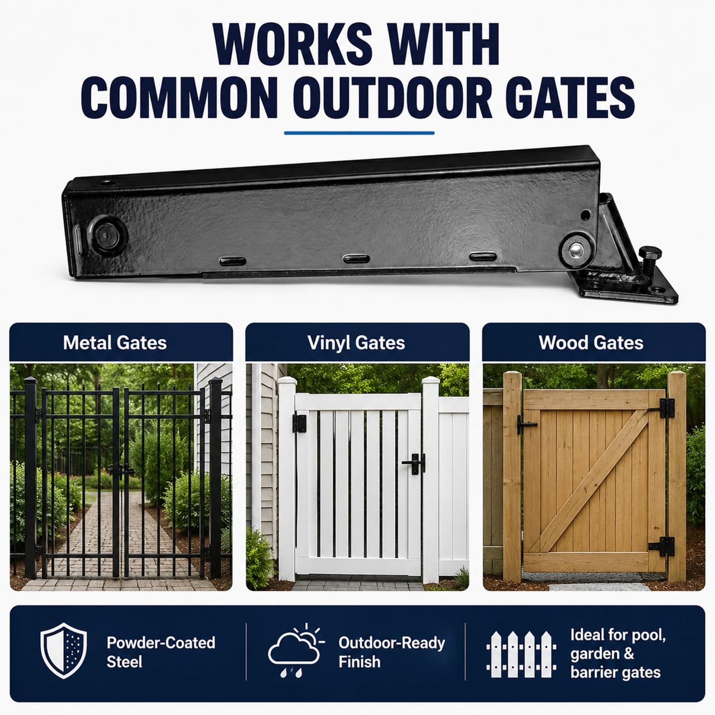 TB175 Outdoor Hydraulic Gate Closer with Adjustable Speed Function, Designed for Automatic Door Closure in Settings Such as Pools, Gardens, or Restricted Areas.
