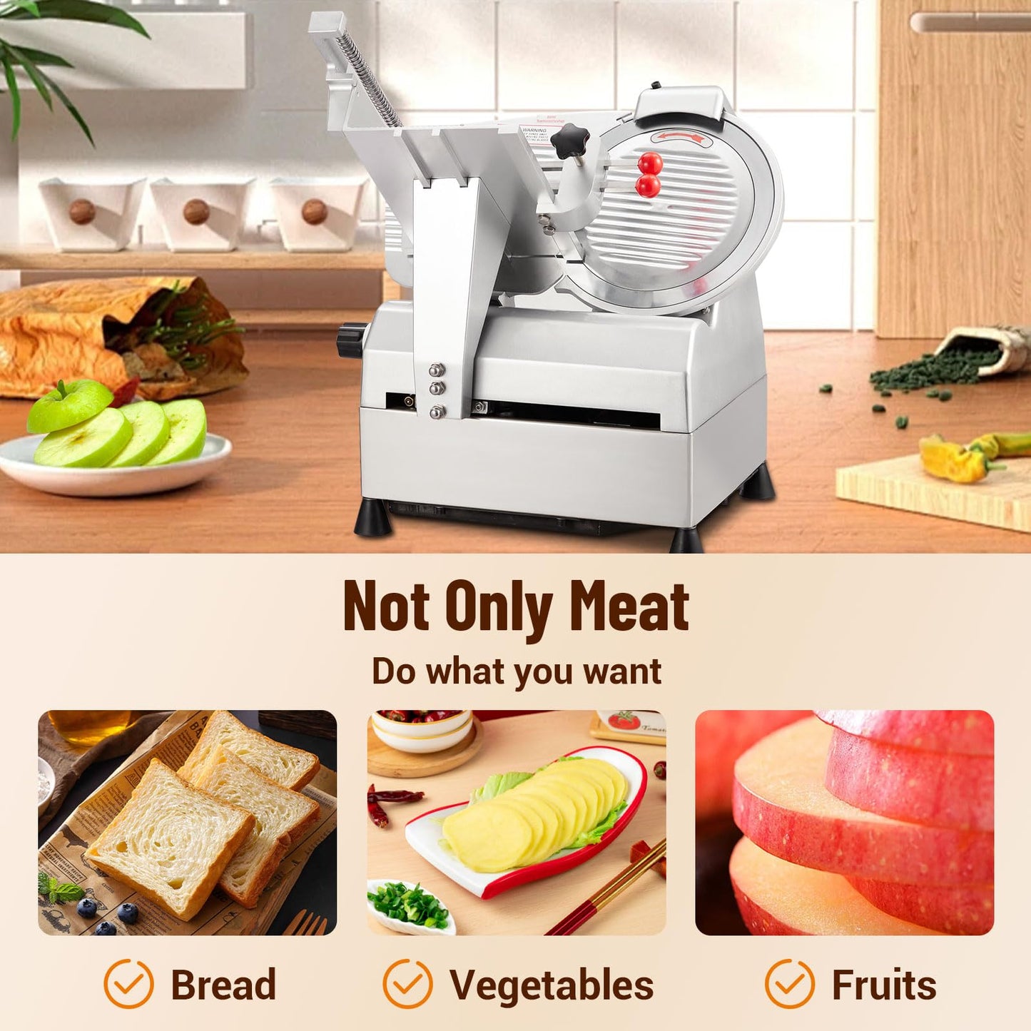 Electric Meat Slicer - 12 Inch Electric Food Slicer With Adjustable Thickness, Stainless Steel Blade, 800W Power, for Home and Commercial Use