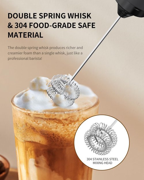 Circle Joy Rechargeable Milk Frother - Dual Coil Electric Whisk for Coffee & Matcha | Portable Handheld Mixer, Black