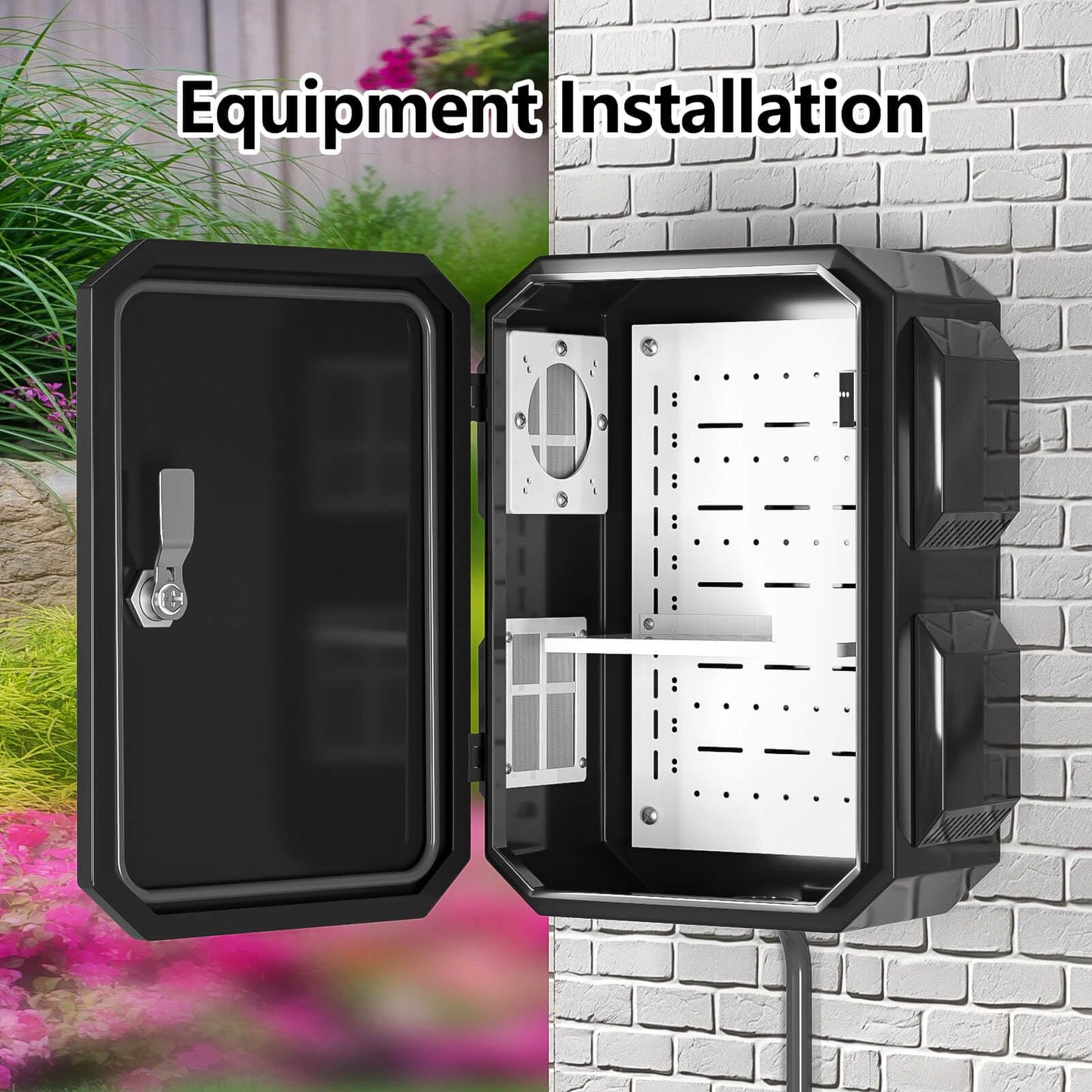 Outdoor Electrical Box, Cold-Rolled Steel Plate, Aluminum Alloy Back Beam, One-Piece Ventilation Design, IP65 Waterproof, Wall/Pole Mounted (15.7" x 12" x 8")