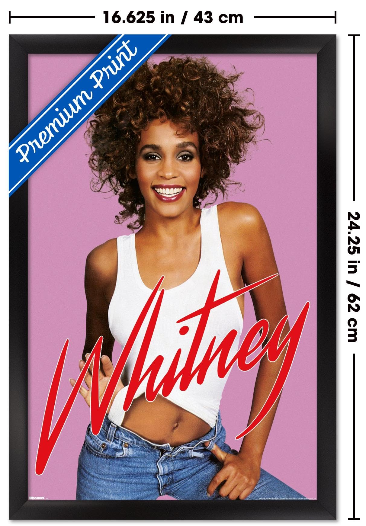 Trends International Whitney Houston - Jeans Wall Poster, 22.4L x 14.7W, Black Framed Version