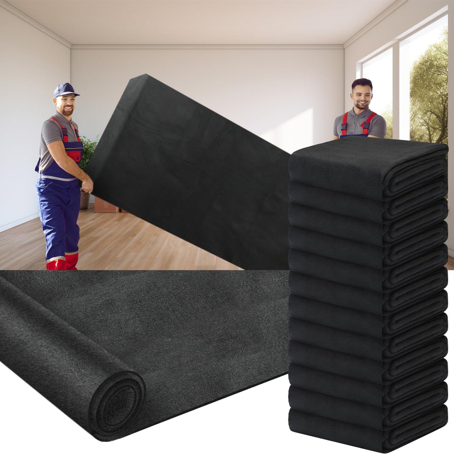 Fanfanwin 12 Pcs 80" x 72" Extra Large Moving Blankets Heavy Duty Packing Blankets Textile Shipping Furniture Pads Furniture Covers Essentials for Protecting Wrapping Moving Supplies, Black