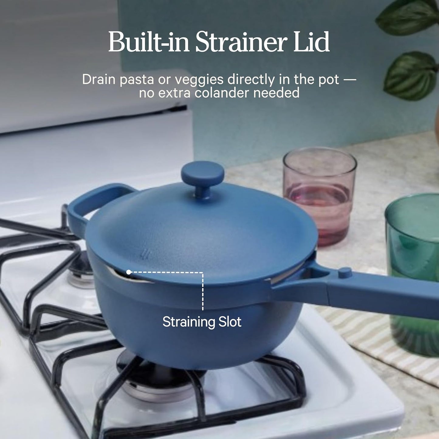 Our Place Mini Perfect Pot - 2.5 Qt Ceramic Cookware with Lid & Spatula | Patented 8-in-1, PFAS-Free, Non-Toxic | Induction & Oven-Safe to 450°F | Blue Salt