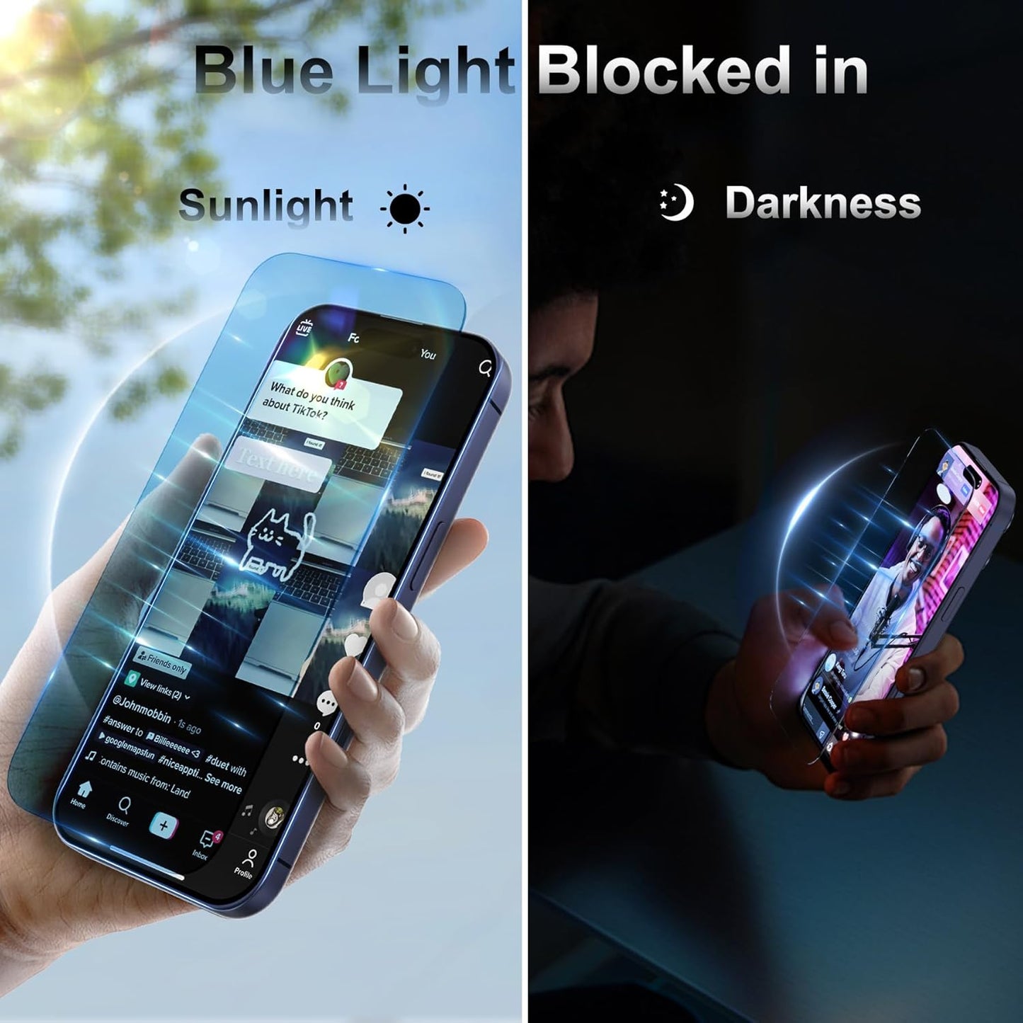 [3+3 Pack 17 9H+ Fotbor for iPhone Pro Screen Protector, Anti-Blue Light, [Eye Protection] Tempered Glass with Camera