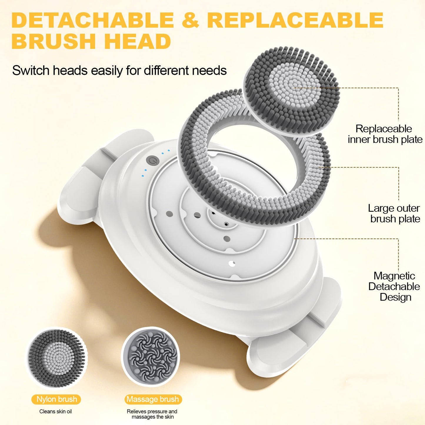 PVACG Electric Shower Scrubber for Body & Back, Wall Mounted Body Brush with Soft Bristles, Waterproof Hands-Free Bath Brush with 4 Speed Modes and Replaceable Heads(1)