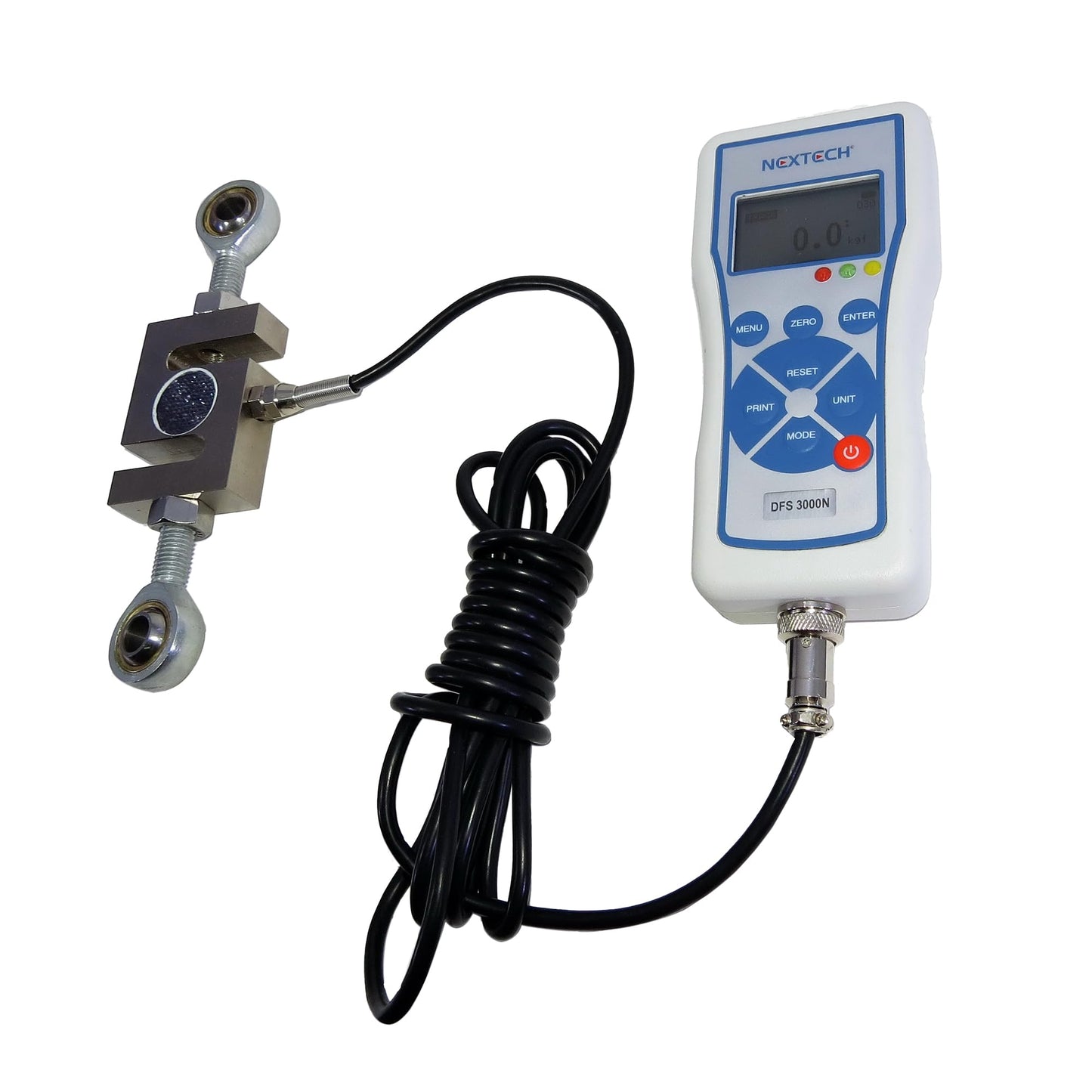 Nextech DFS-X3000 (3000N/660lbf/300kgf) Digital Force Gauge with External S-Beam Load Cell, Peak/Track Mode, Pass/Fail LED,USB Output, Back-Lit Graphic LCD,Metal Enclosure