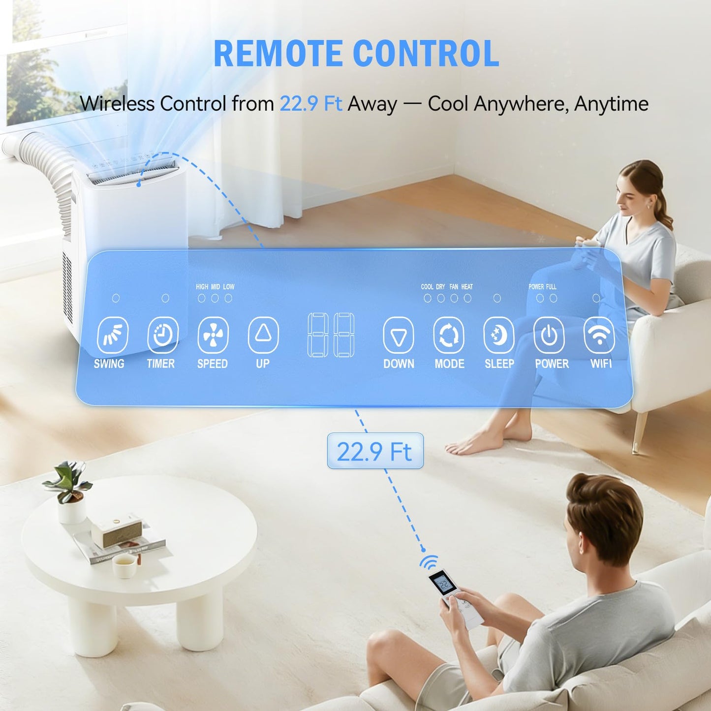 14,000 BTU Portable Air Conditioner & Heater Combo, 4-in-1 AC Unit Cools/Heats/Dehumidifies/Fan, Wi-Fi Smart for Room Up to 700 Sq.Ft, Remote Control, 360° Wheels for Bedroom Large Room