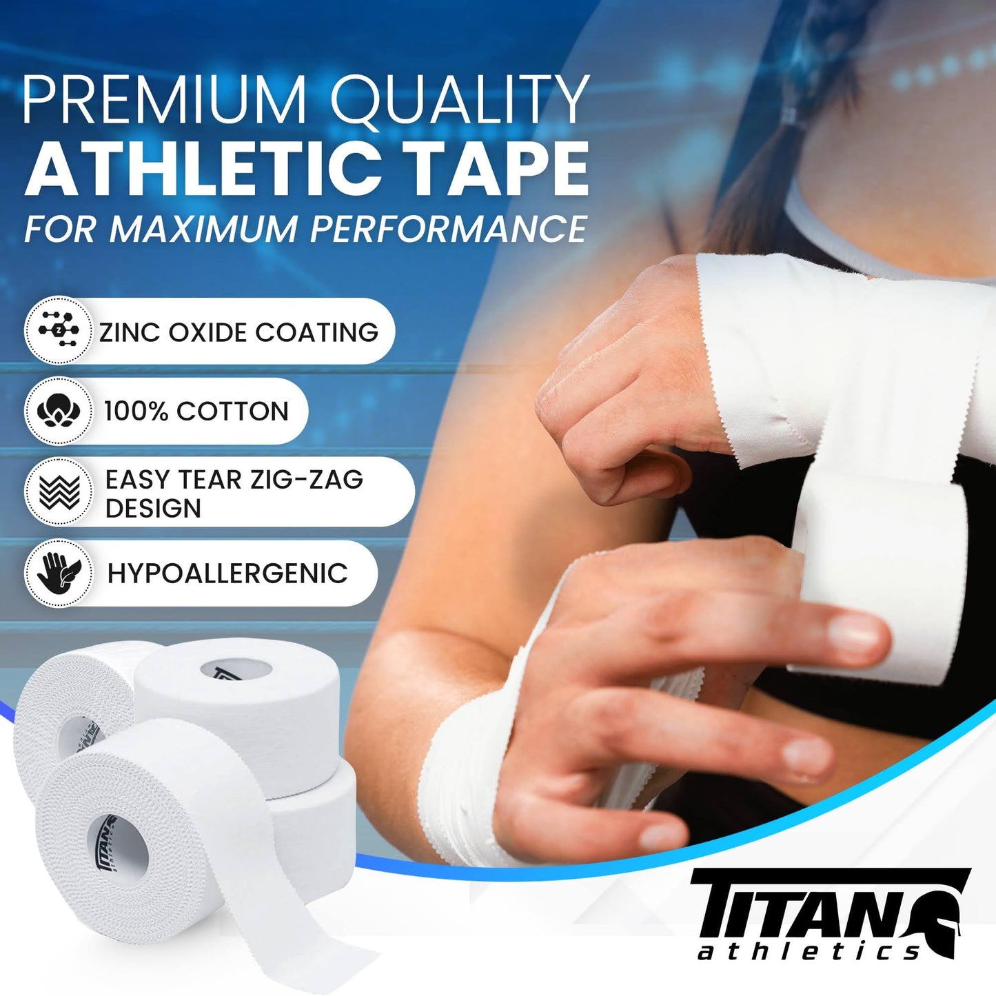 24 Pack White Athletic Tape (45ft Rolls) - Athletes Trainers Injuries & First Aid - Premium Medical Sports Tape - Wrap & Support Ankles & Wrists - Easy Tear Design with Zinc Oxide & No Sticky Residue