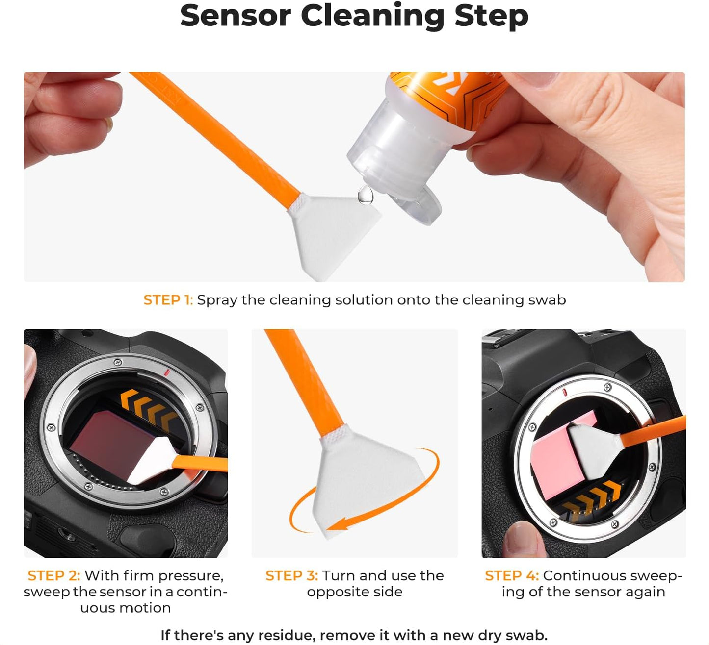 K&F CONCEPT 25-1 Swabs/60&20ML Professional Camera Cleaning Kit for DSLR Cameras with Full Frame Sensor Cleaning Lens