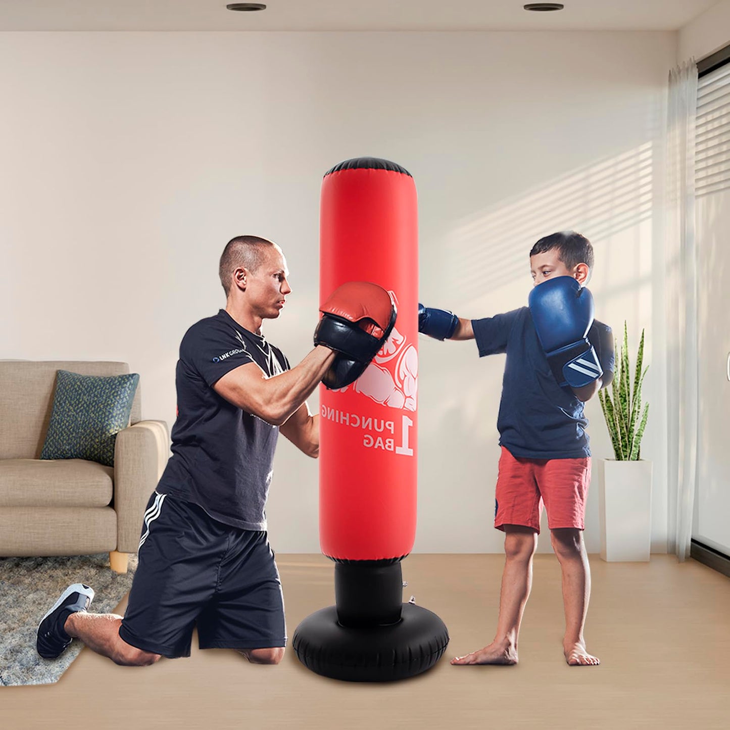 DIMAR GARDEN Inflatable Floor Punching Bag for Kids, 64 Inch Boxing Bag for Karate & Taekwondo Practice, Red