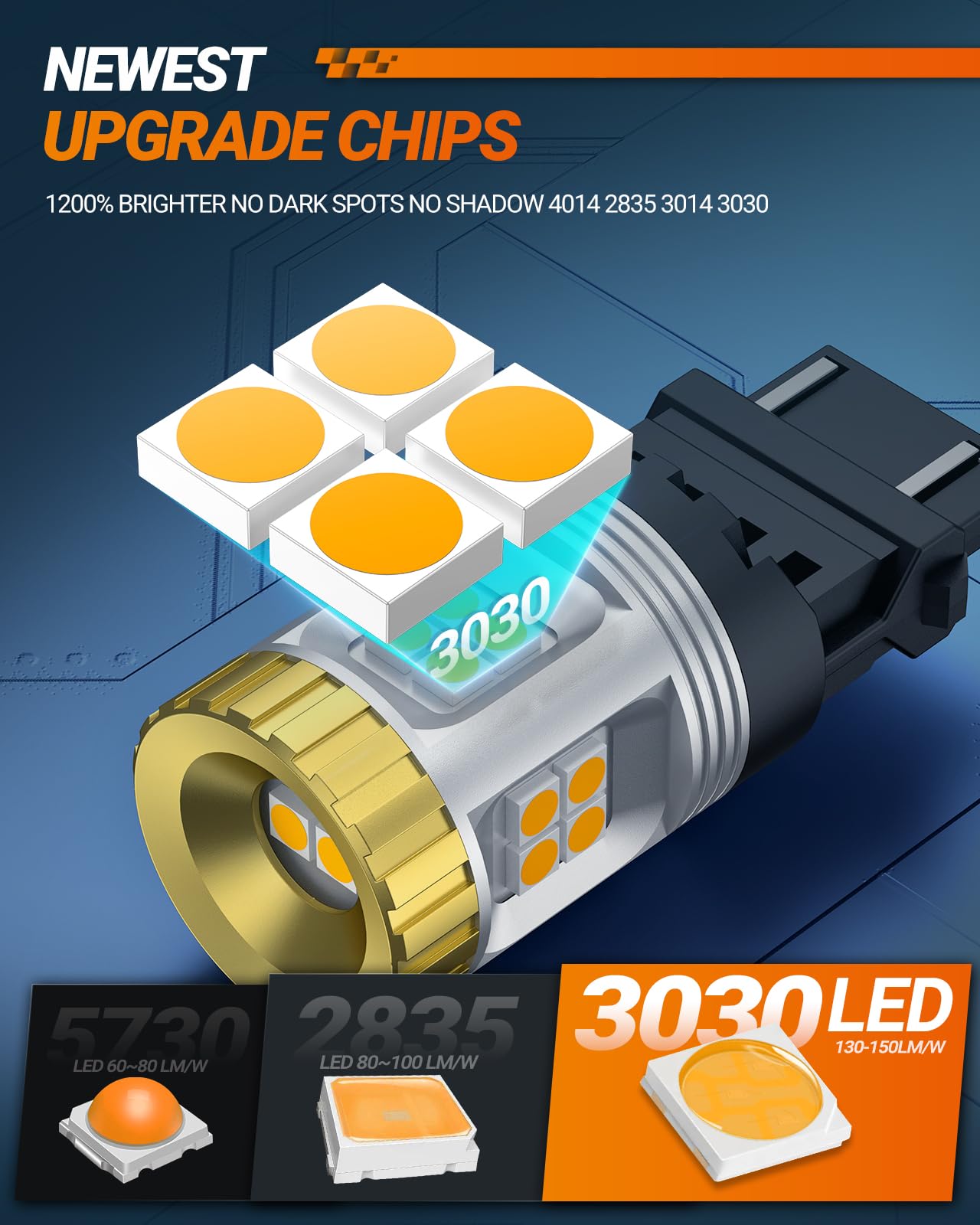 SEALIGHT 3157 LED Bulb, Amber Yellow, 1200% Brightness, Aluminum, Model J7, 2PCS