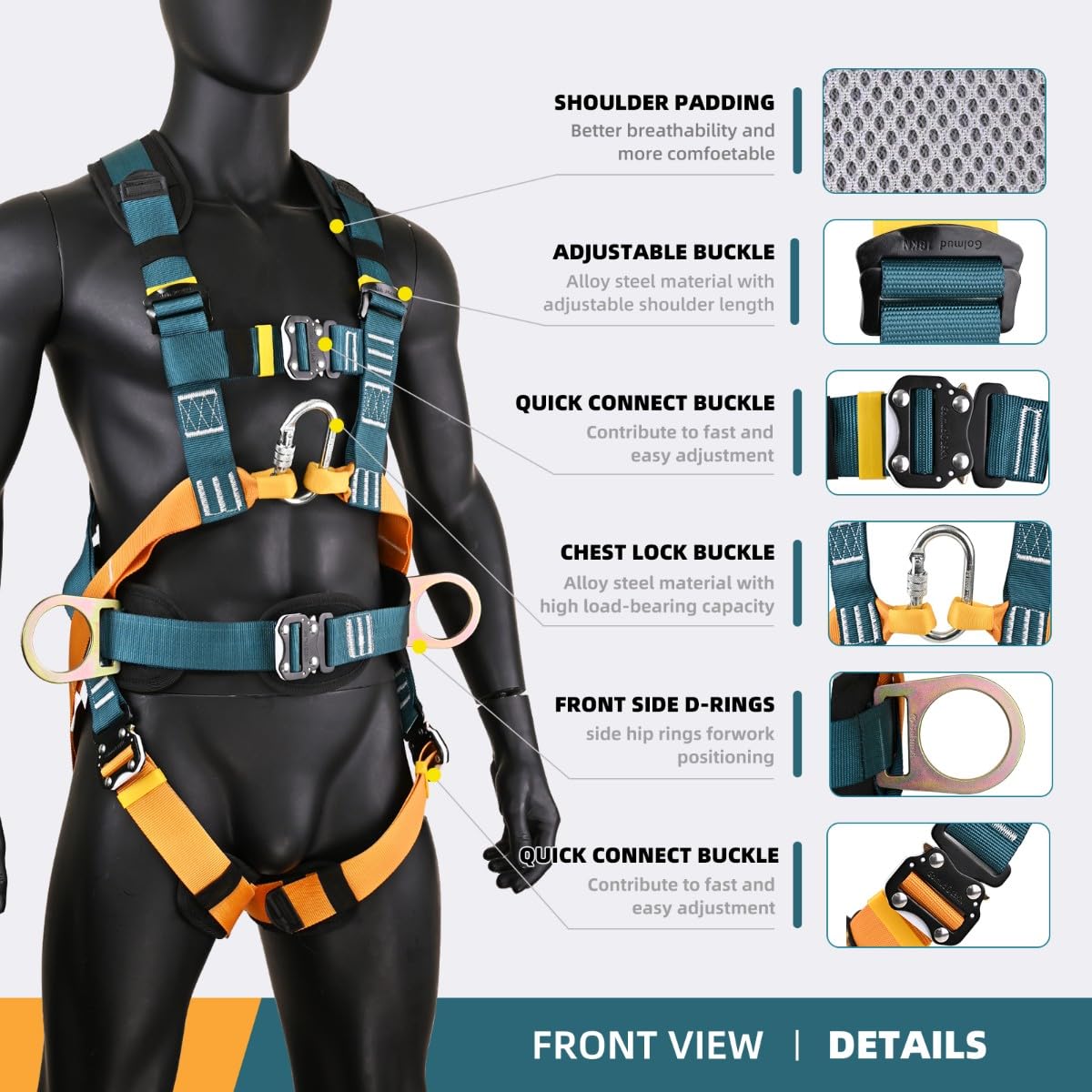 Golmudsafe Fall Protection Harness,Safety Harness Fall Protection for Construction/Roofing/Electrical Work,Upgrade Detachable Cushion bag&extra 30FT Rope