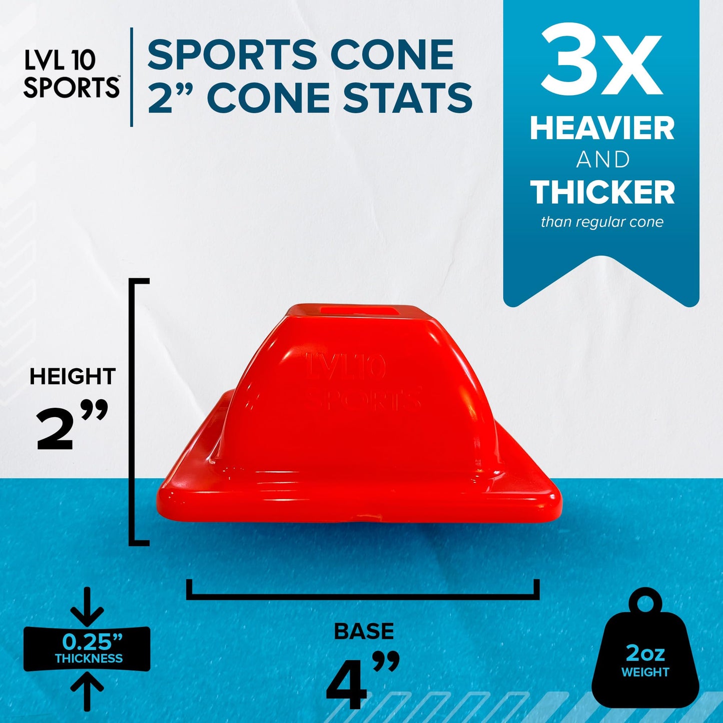 LVL10 Pro Training Cones - 2" Mini Soccer Cones for Sports Training - for Basketball, Football, Basketball and Agility Drills - Soccer Field Markers that Won't Crack, Slide or Fly