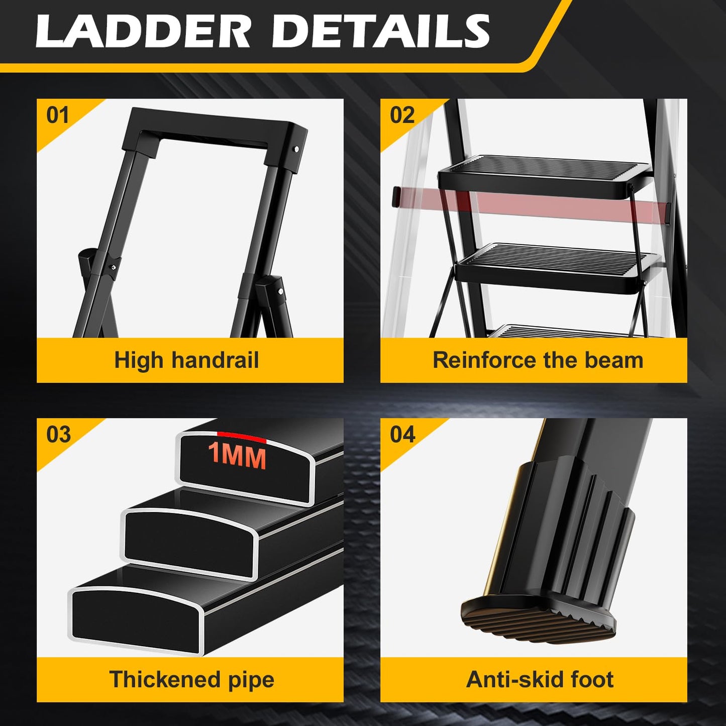 8 Step Ladder,Folding Step Stool with Tool Tray,Portable Sturdy Steel Ladder with Anti-Slip Pedal,Lightweight,Convenient Work Platform,Sturdy Carbon Steel Step Ladder for Adult,Garden,Garage