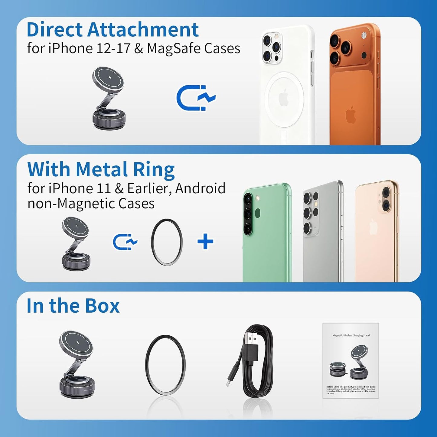 AAGJJ Holder,15W Android,360 3 Phone Holder for Model Y,Magnetic Phone Wireless Car Charger with Magsafe,Suction Cup
