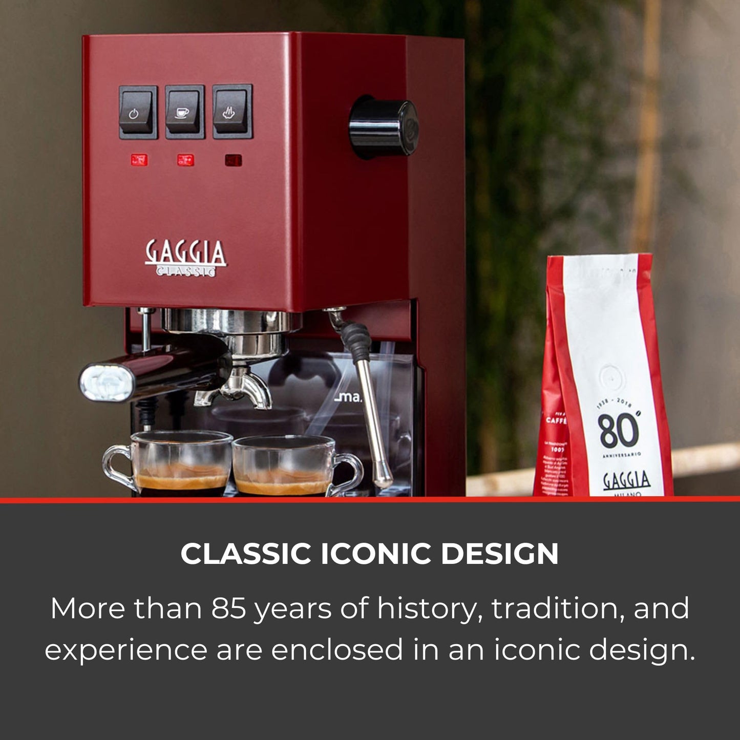 Gaggia RI9380/47 Classic Pro Espresso Machine,1.3liters, Cherry Red