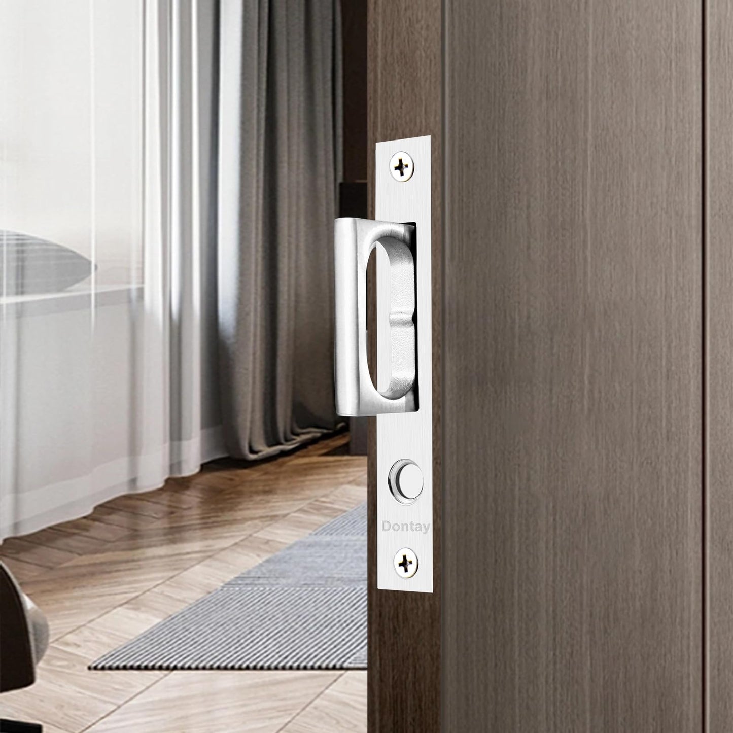 Dontay Pocket Door Handles with Large Auto Pop-Out Ring,Flush Hidden Edge Pull for Sliding Doors Hardware & Lock, Modern Space-Saving Design, Easy Install(4.72-inch,Brushed Nickel,2)