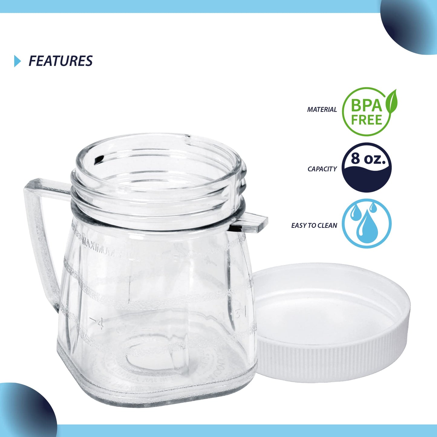 Replacement Mini 1-cup Clear Plastic Jar by CarterTM, fits most Oster Blenders (2 Pieces)