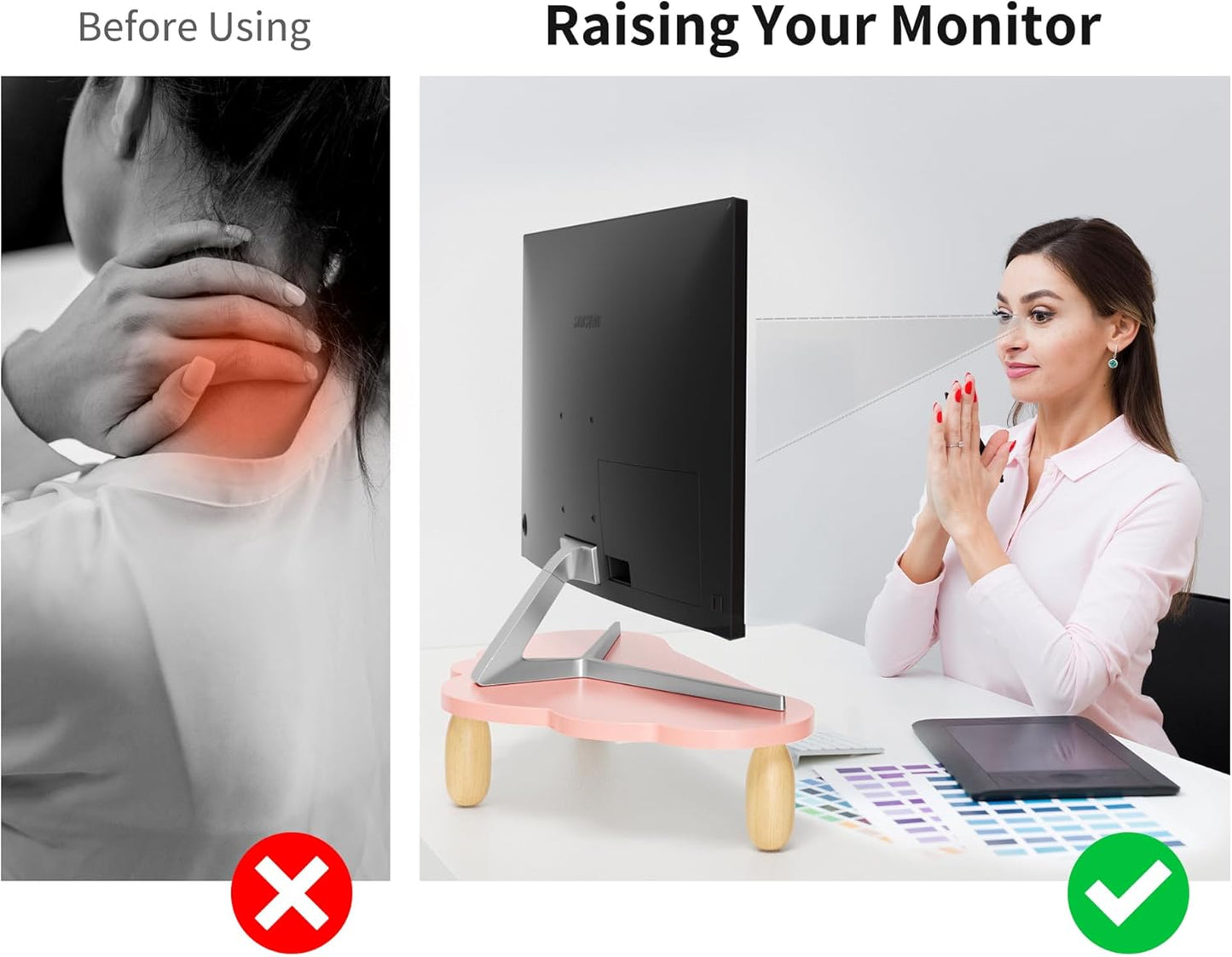 16.5In AFOOYO Monitor Stand Riser,Cloud-Shaped Sturdy Wood Computer Monitor Riser Wirh Drawer, Multi-Purpose Desktop