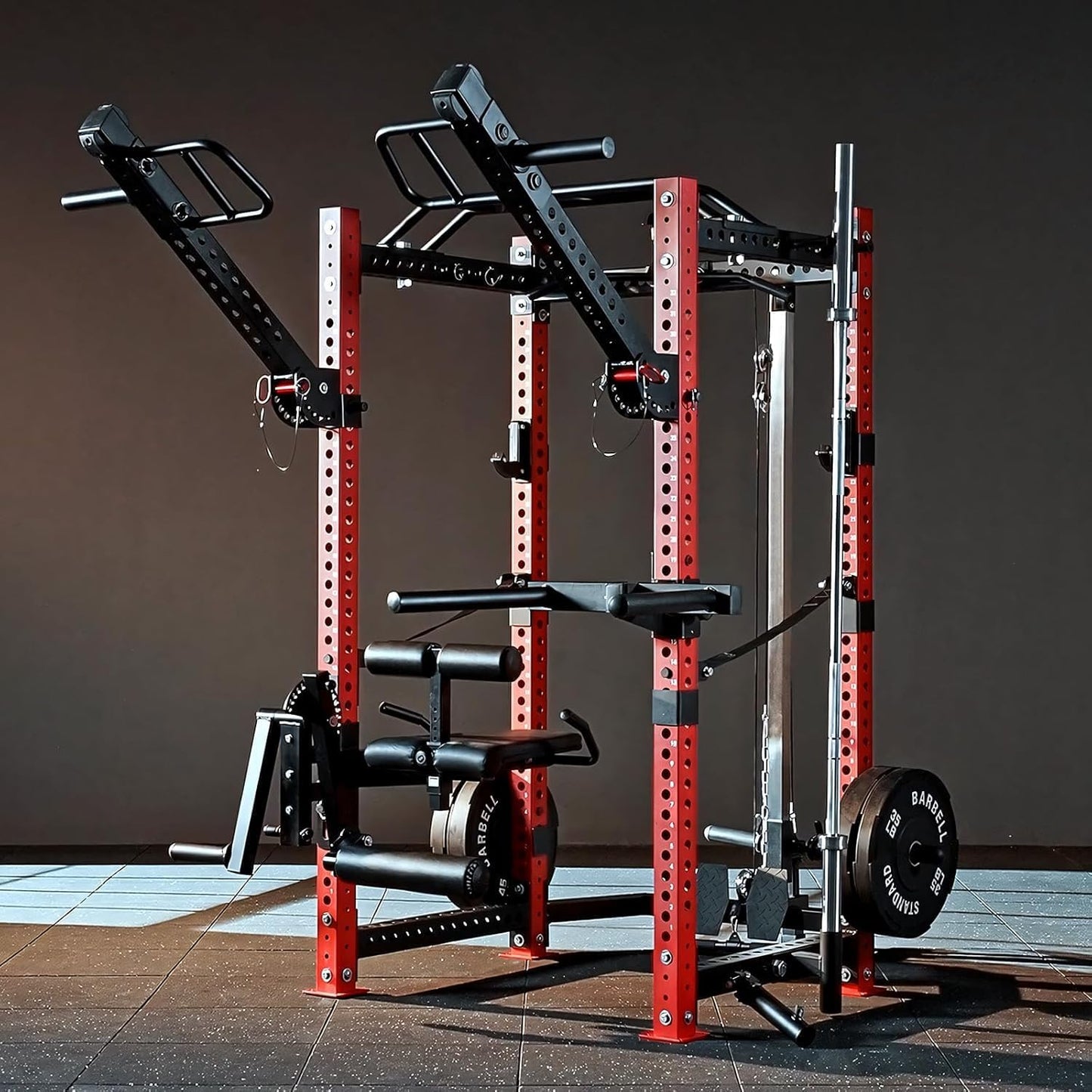 Mikolo 3"x3" Power Cage, Multi-Function Power Rack with LAT Pull Down Pulley System, Commercial Squat Rack for Home Gym with Dip Bar, LAT Pull Down Pulley System