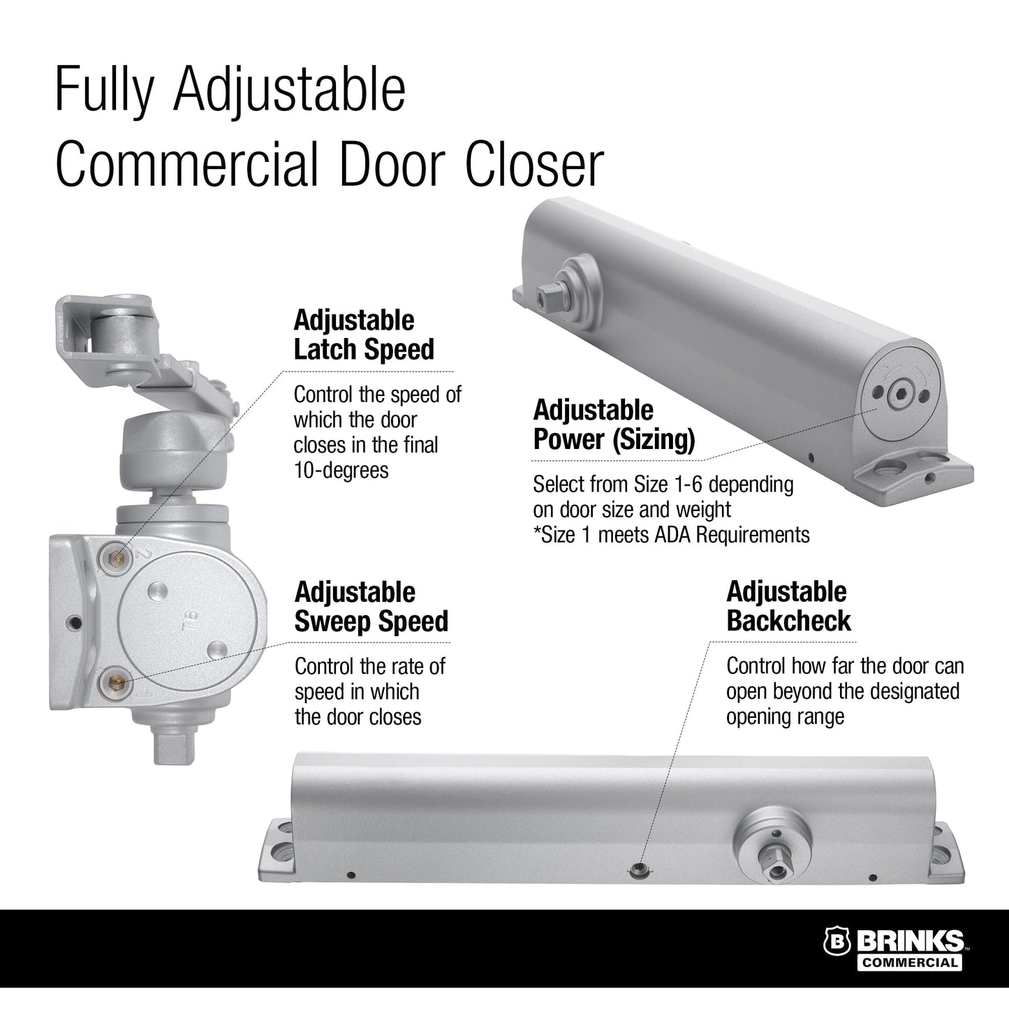 Heavy Duty All in ONE COMM Closer with MOUNTING Plate UL Listed, Aluminum (Aluminum)