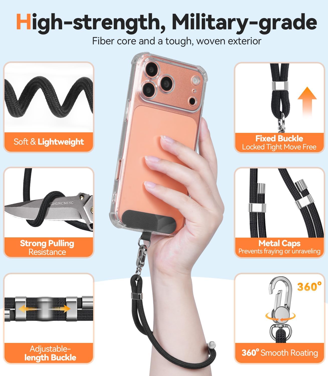 4-IN-1 15-31 inch 2 Phone Lanyard + Wrist Strap, Adjustable Cell Phone Lanyard with Tether Tabs for iPhone,Smartphone
