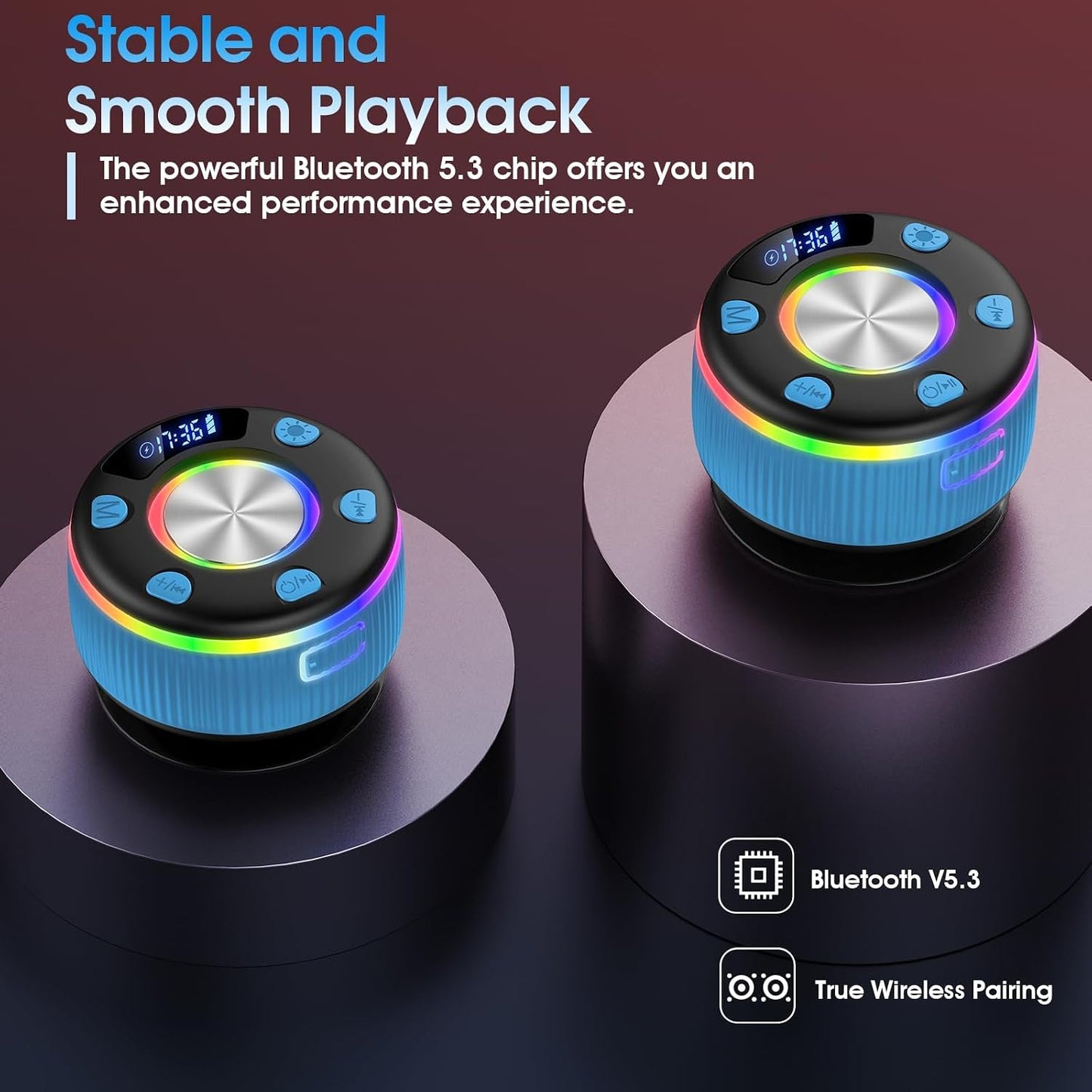 dotn 2026 360 Bluetooth Shower Speaker, Digital Display Portable Speaker with Suction Cup, LED Light, HD Stereo Sound