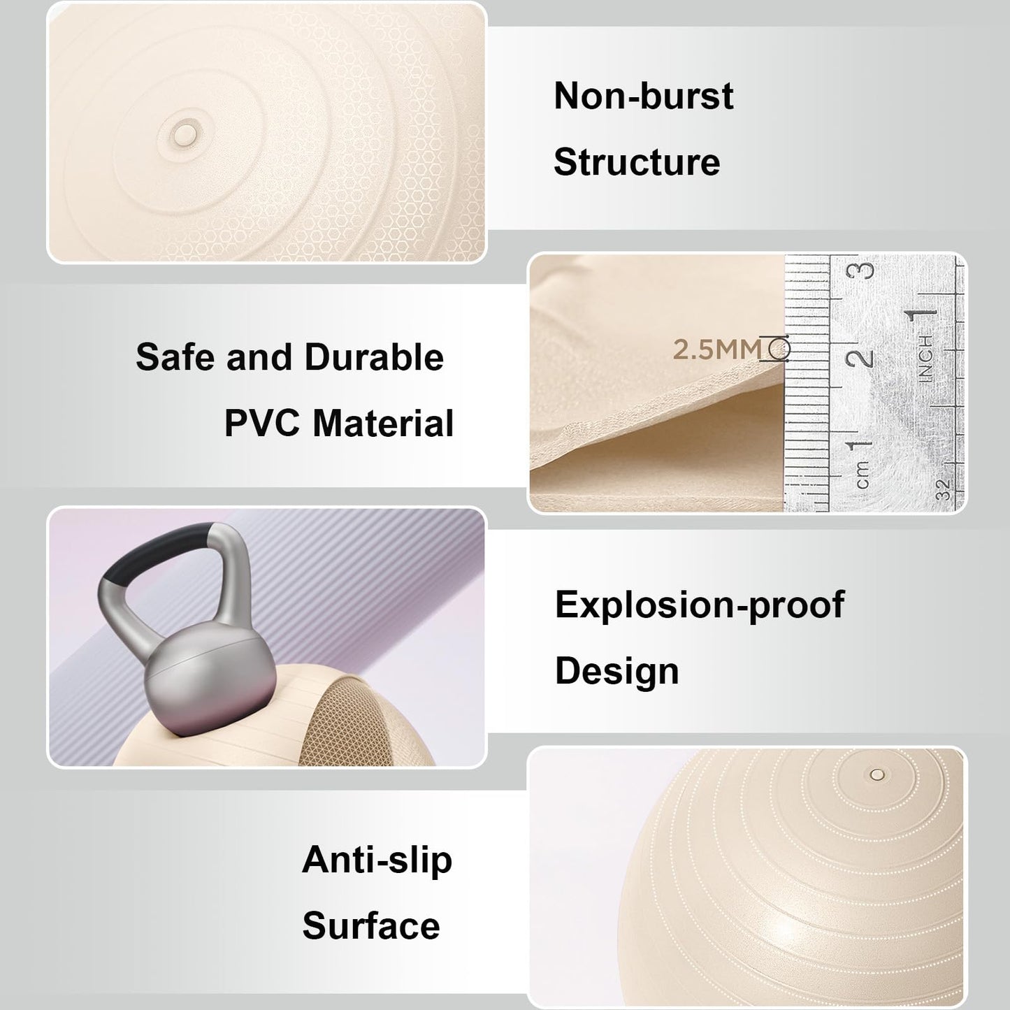 YR Exercise Ball 21.6'' Yoga Ball for Workout Pregnancy Stability, Anti Burst Fitness Ball for Home Gym & Office Chair, Core & Balance Training, Physical Therapy - White
