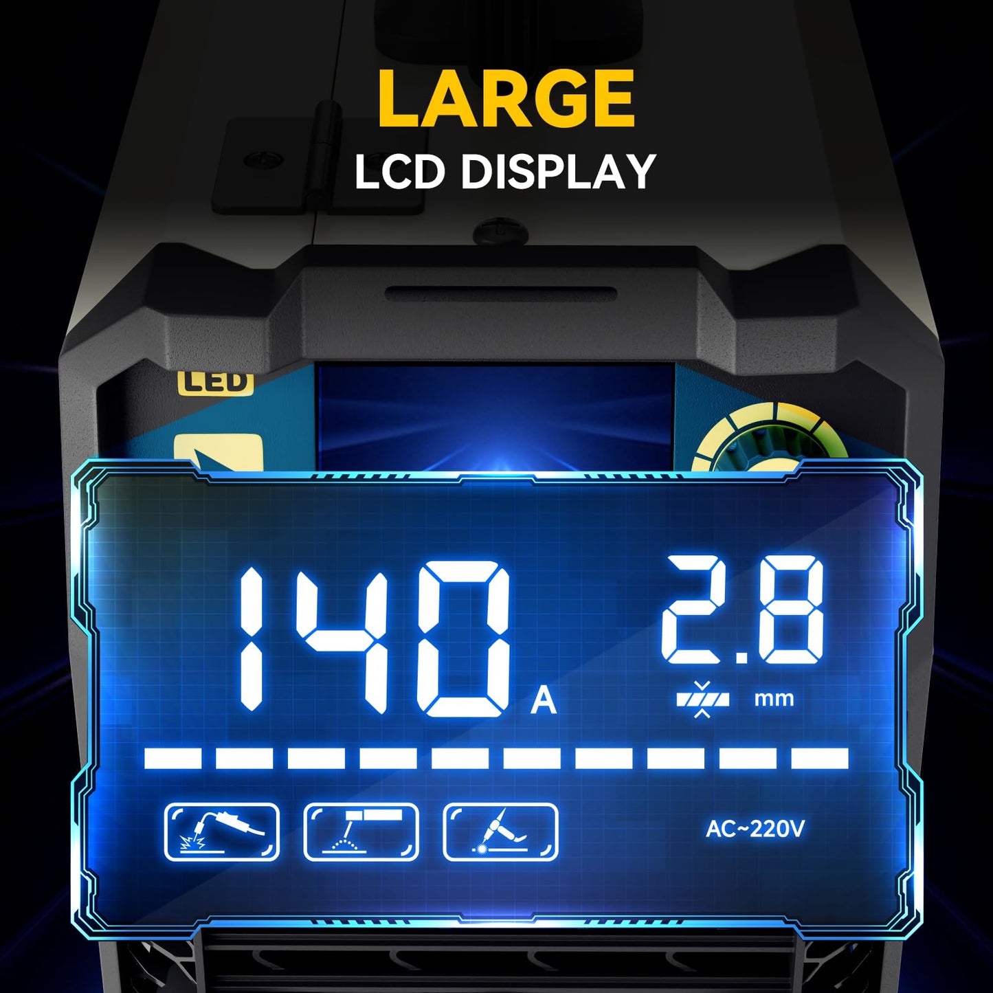 140A MIG Welder,Gasless/Lift TIG/MMA 3 in 1 Multi-process Synergic Control Welding Machine LED Digital Display 110V/220V Dual Voltage