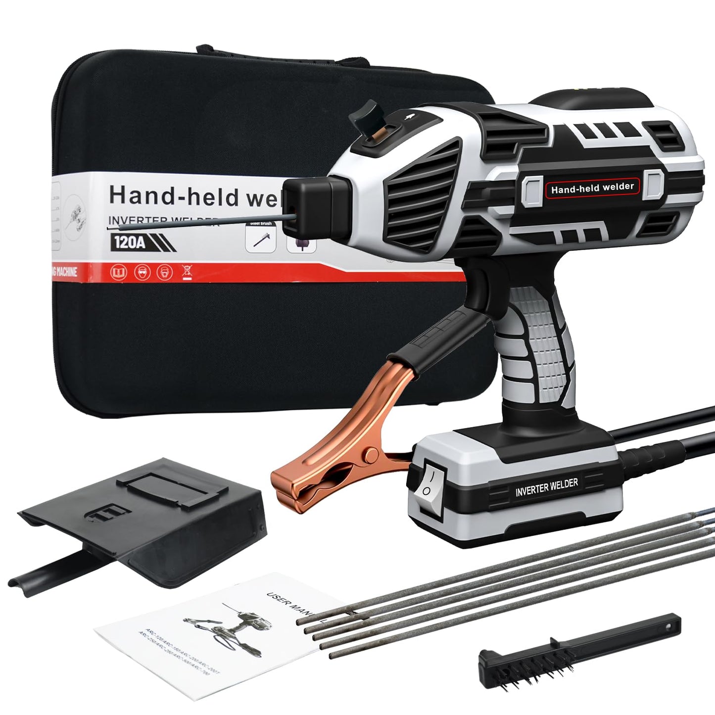 TRQWH Hand Held Welder Gun IGBT Inverter Welding Machine 110V ARC Portable Welder Handheld Welding Gun 5 Variable Current Adjustment Stick Welder, Fit for 1/16"-1/8" Welding Rods (Grey)